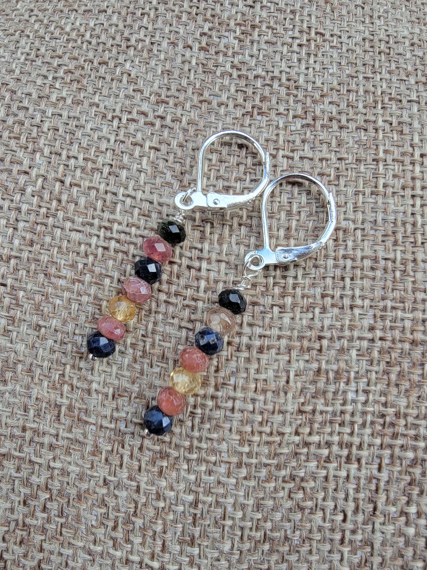 Minimalist Bar Earrings Watermelon Tourmaline Crystal Gemstone Drop Dangle Boho Jewelry Sterling Silver Handmade