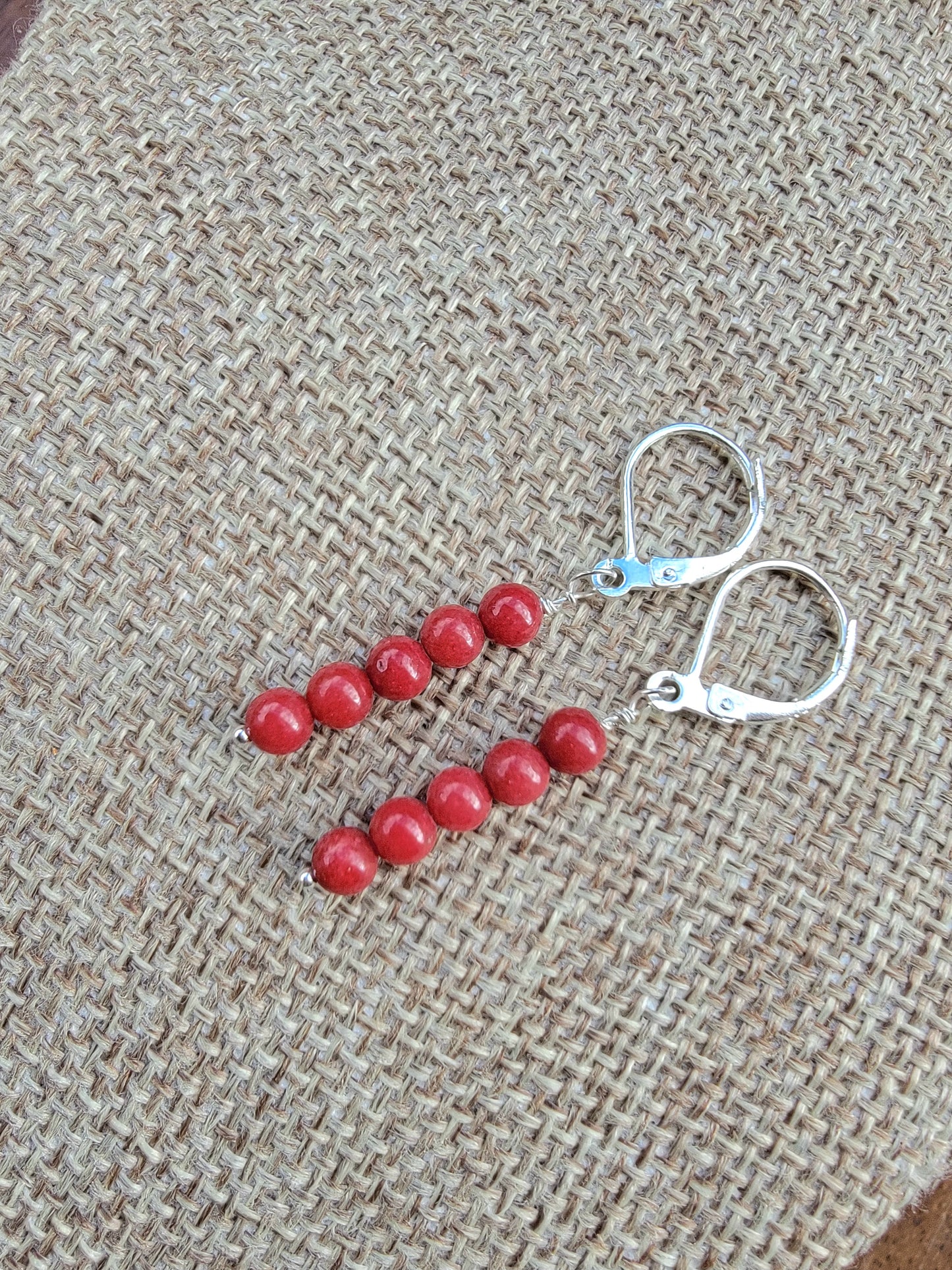 Minimalist Bar Earrings Red Gemstone Crystal Drop Dangle Boho Jewelry Sterling Silver Handmade