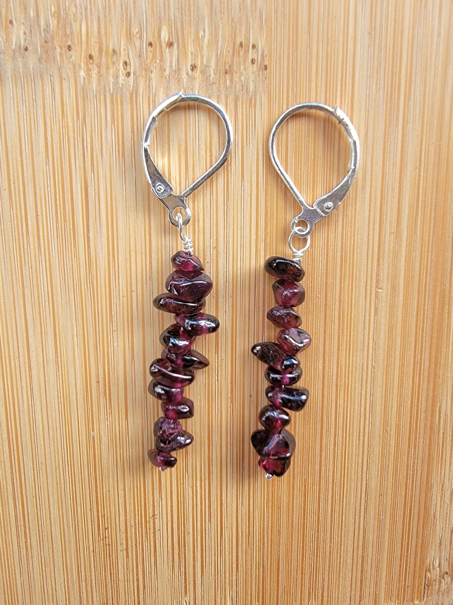 Minimalist Bar Earrings Garnet Gemstone Crystal Drop Dangle Boho Jewelry Sterling Silver Handmade