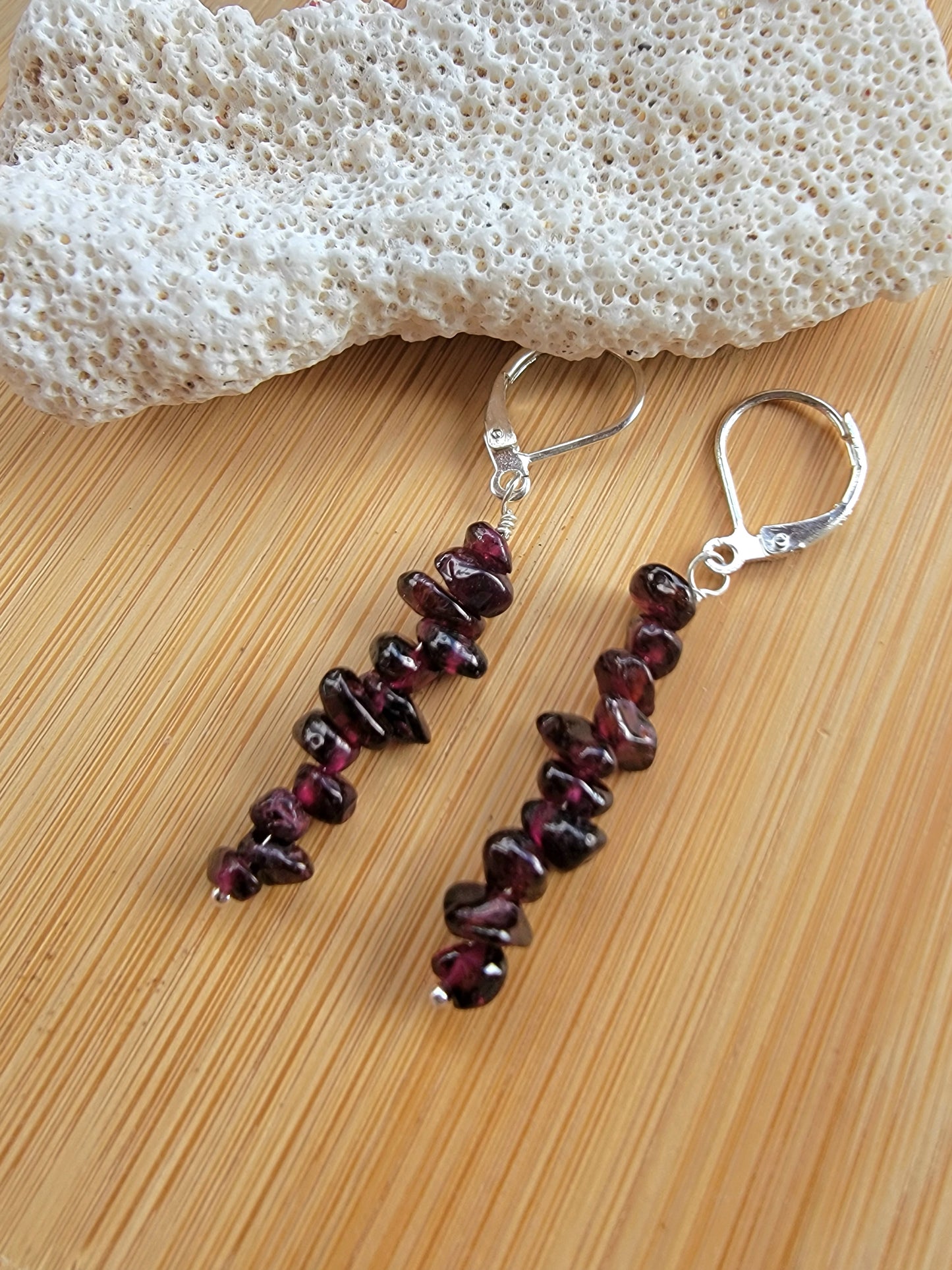 Minimalist Bar Earrings Garnet Gemstone Crystal Drop Dangle Boho Jewelry Sterling Silver Handmade