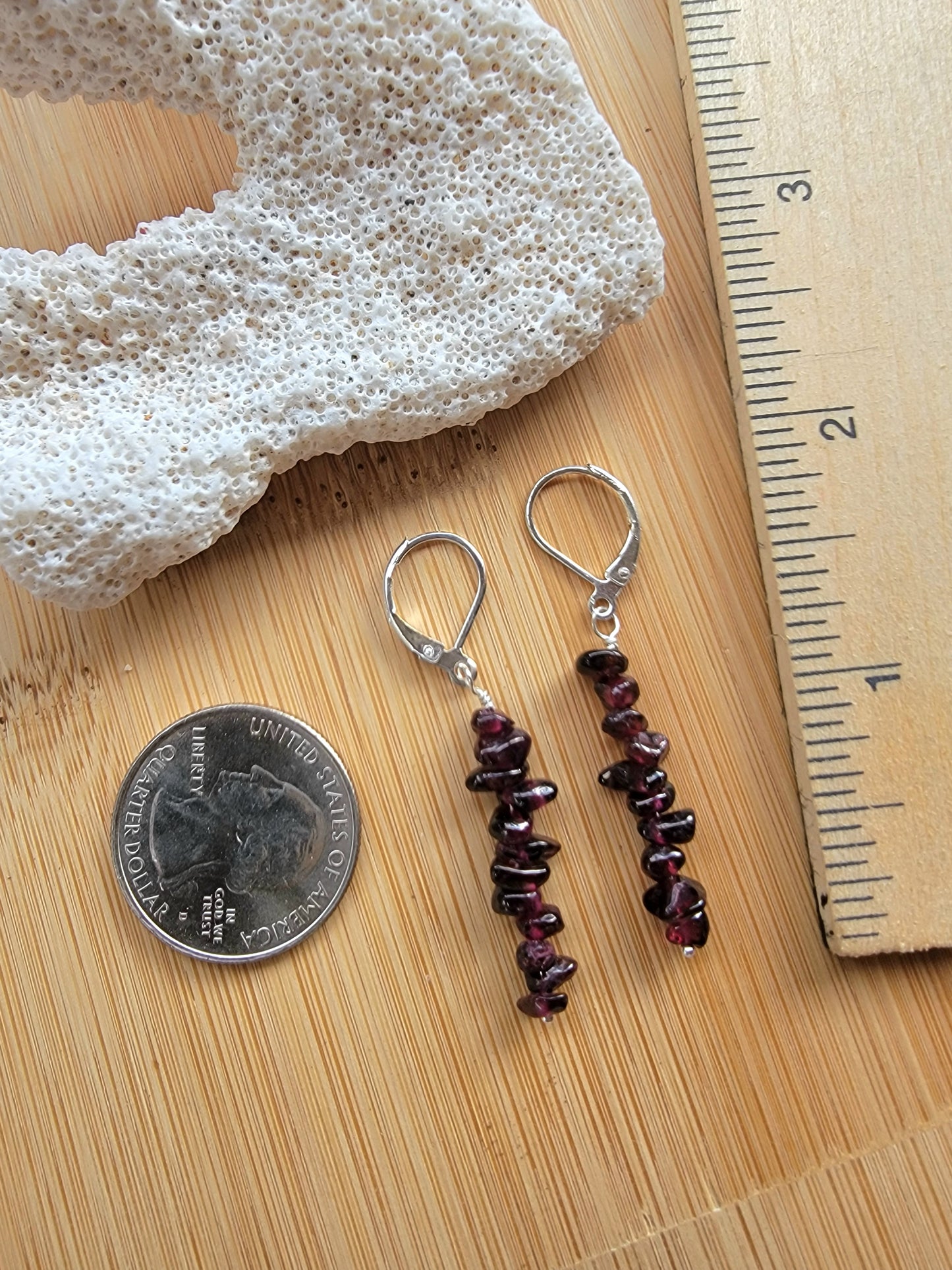 Minimalist Bar Earrings Garnet Gemstone Crystal Drop Dangle Boho Jewelry Sterling Silver Handmade