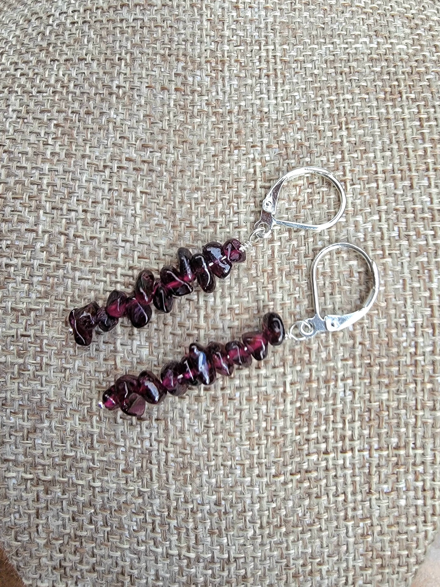 Minimalist Bar Earrings Garnet Gemstone Crystal Drop Dangle Boho Jewelry Sterling Silver Handmade