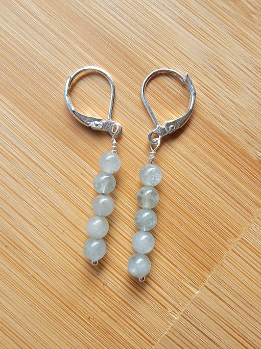 Minimalist Bar Earrings Aquamarine Gemstone Crystal  Drop Dangle Boho Jewelry Sterling Silver Handmade