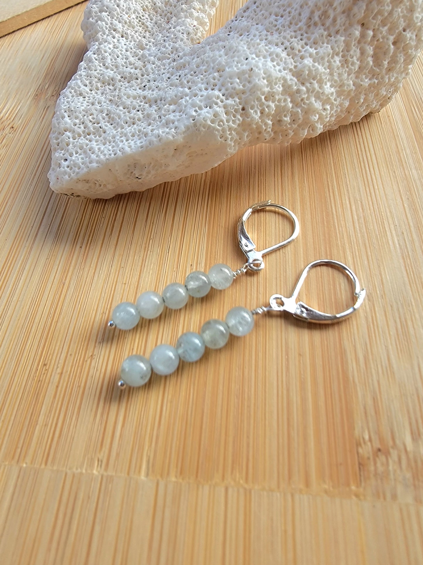 Minimalist Bar Earrings Aquamarine Gemstone Crystal  Drop Dangle Boho Jewelry Sterling Silver Handmade