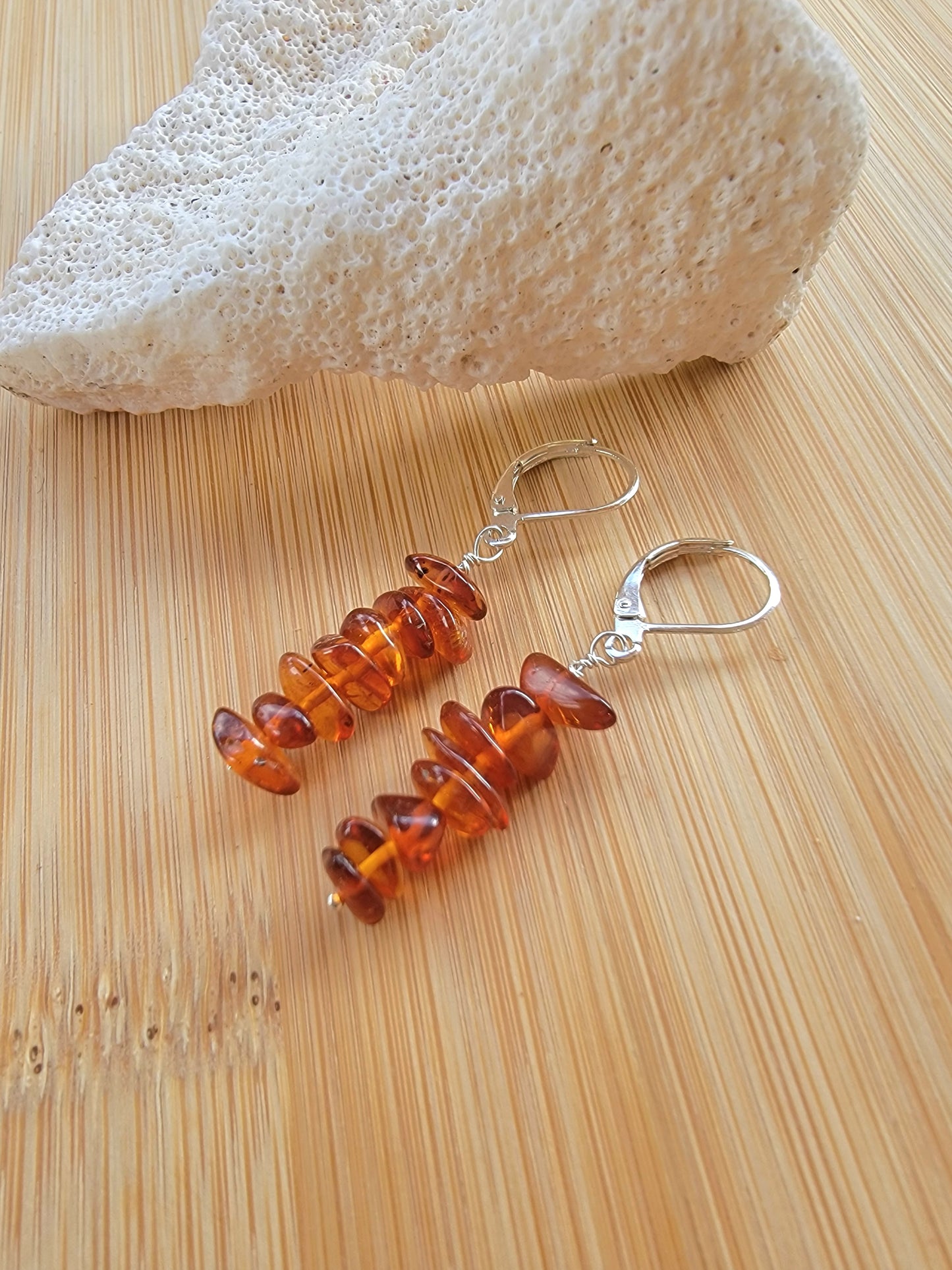 Minimalist Bar Earrings Amber Gemstone Crystal Drop Dangle Boho Jewelry Sterling Silver Handmade