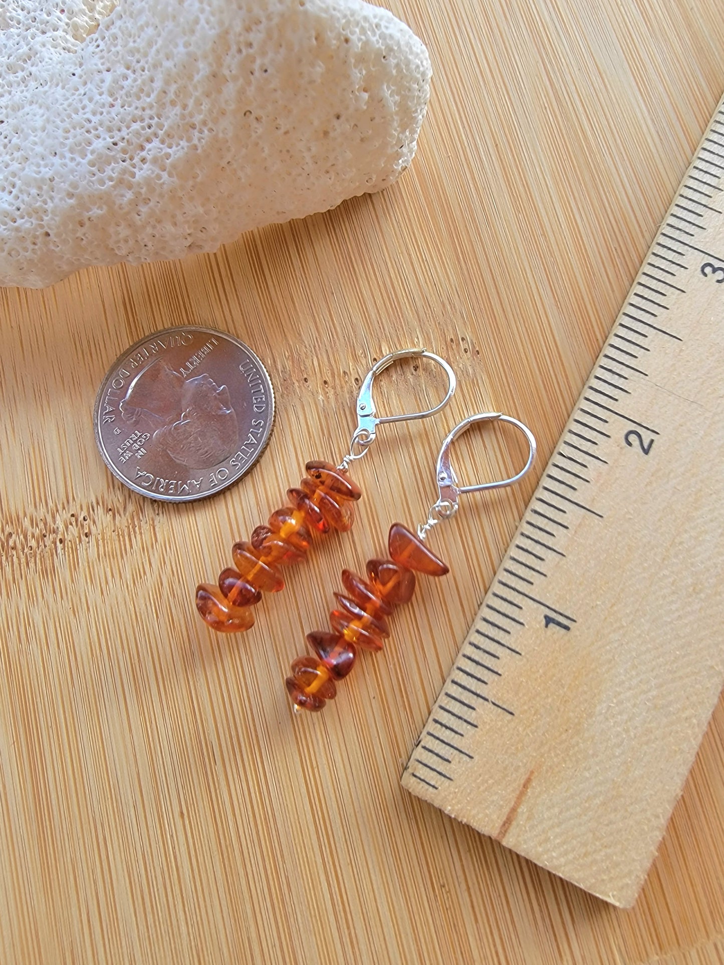 Minimalist Bar Earrings Amber Gemstone Crystal Drop Dangle Boho Jewelry Sterling Silver Handmade