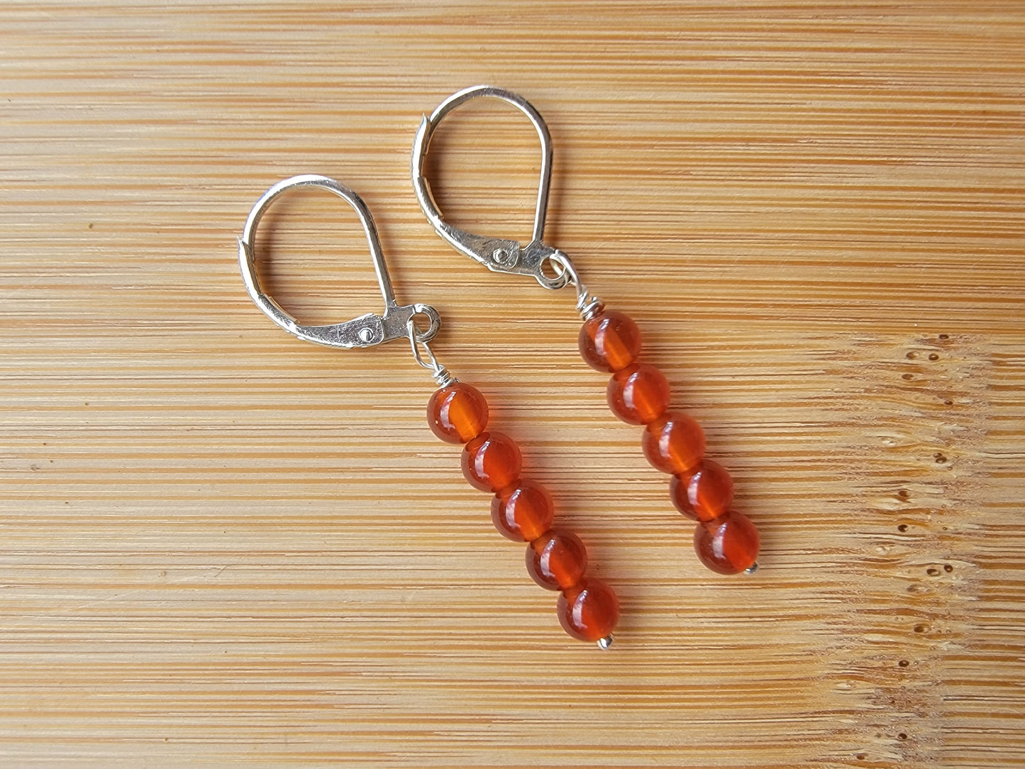 Minimalist Bar Earrings Red Carnelian Crystal Gemstone Drop Dangle Boho Jewelry Sterling Silver Handmade