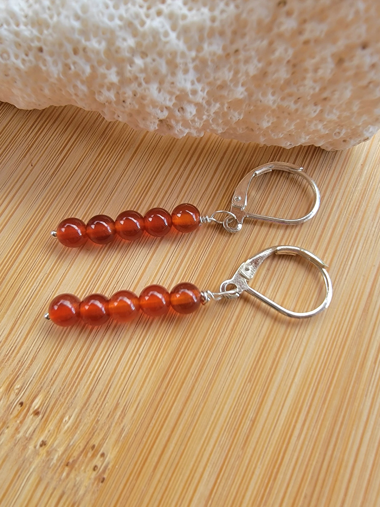 Minimalist Bar Earrings Red Carnelian Crystal Gemstone Drop Dangle Boho Jewelry Sterling Silver Handmade