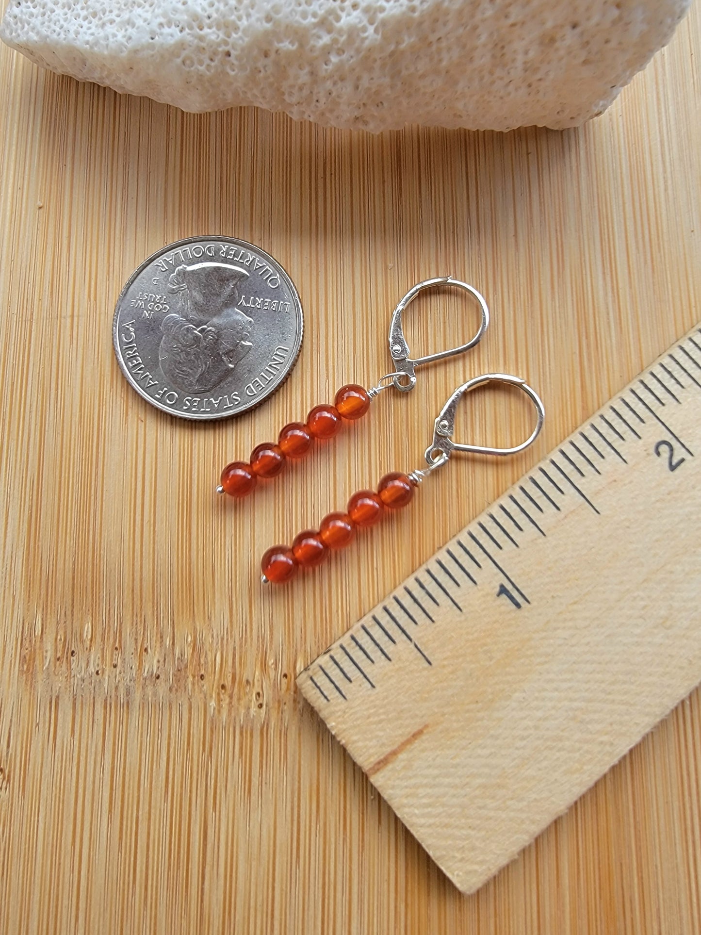 Minimalist Bar Earrings Red Carnelian Crystal Gemstone Drop Dangle Boho Jewelry Sterling Silver Handmade