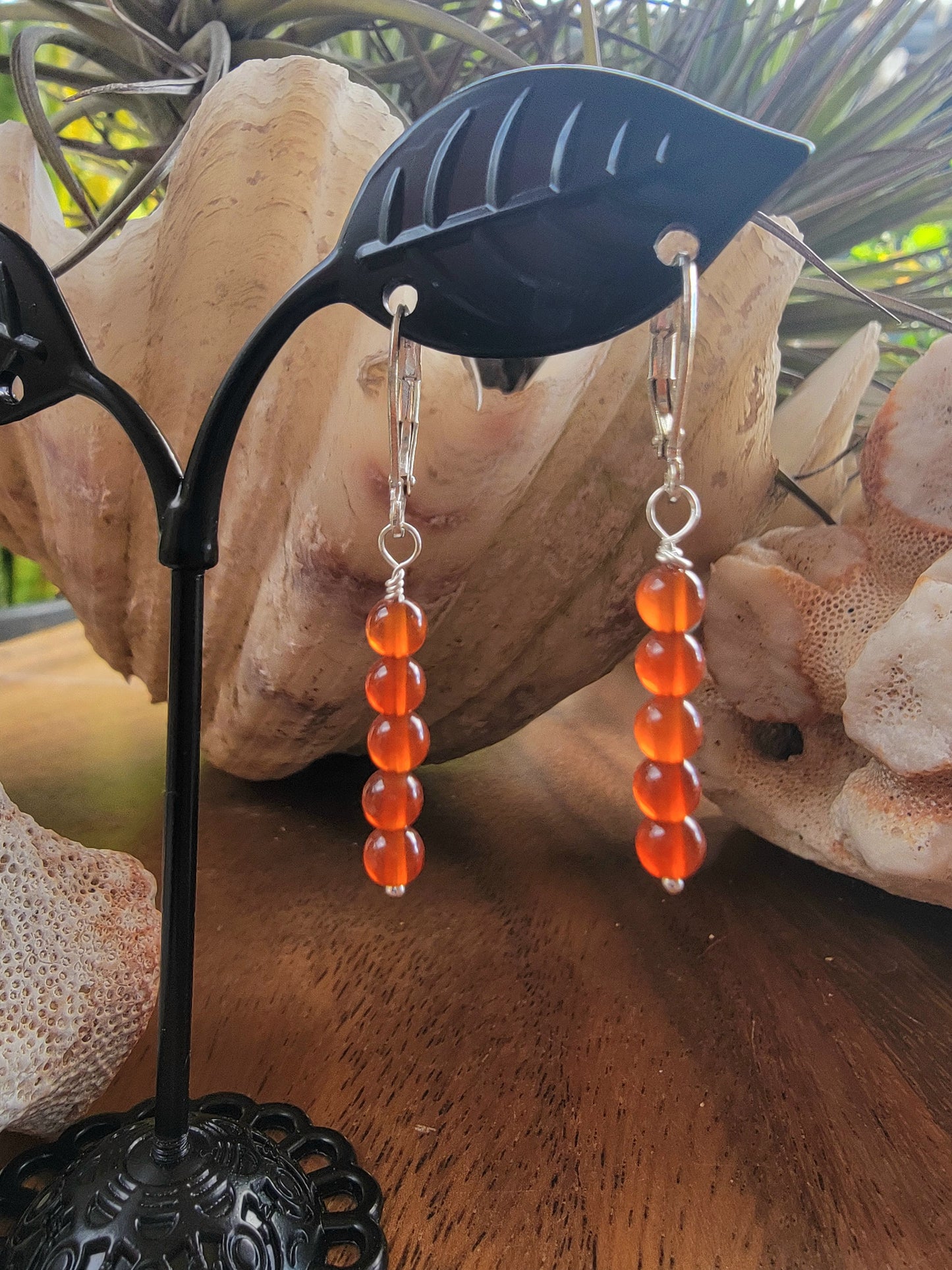 Minimalist Bar Earrings Red Carnelian Crystal Gemstone Drop Dangle Boho Jewelry Sterling Silver Handmade