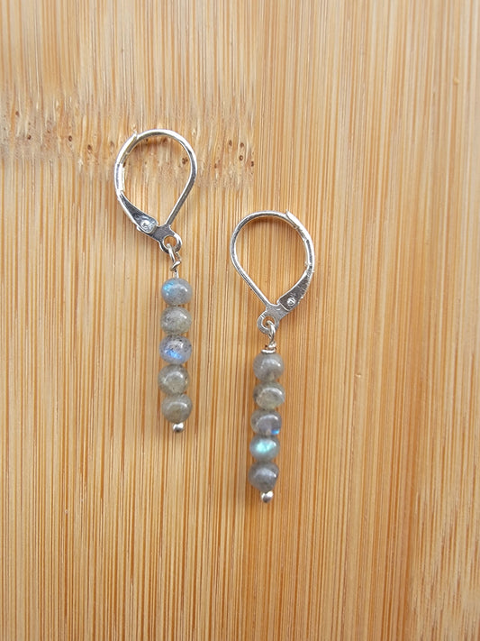 Minimalist Bar Earrings Labradorite Crystal Gemstone Drop Dangle Boho Jewelry Sterling Silver Handmade