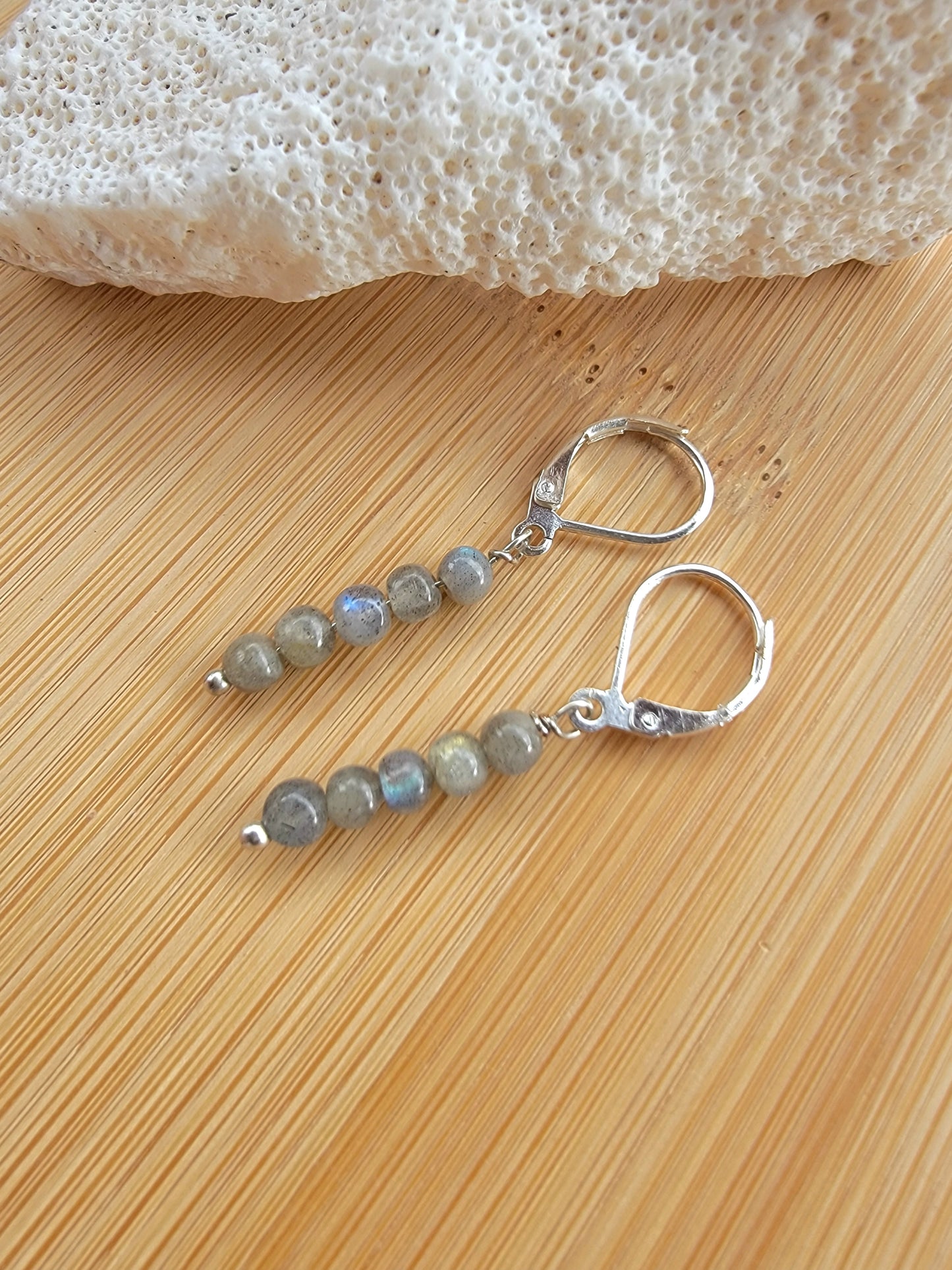 Minimalist Bar Earrings Labradorite Crystal Gemstone Drop Dangle Boho Jewelry Sterling Silver Handmade