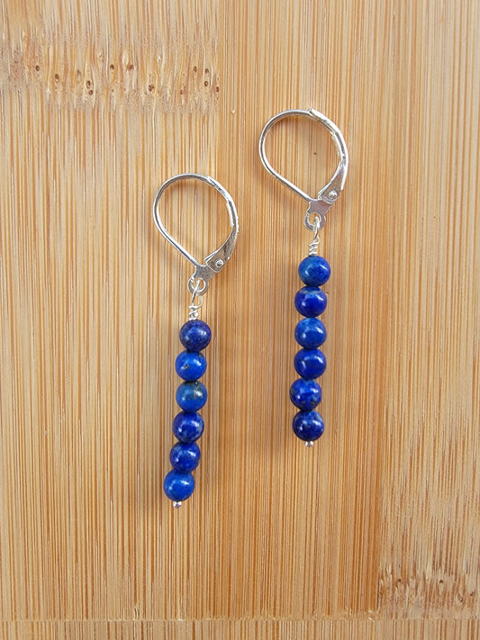 Minimalist Bar Earrings Lapus Lazuli Crystal Gemstone Drop Dangle Boho Jewelry Sterling Silver Handmade