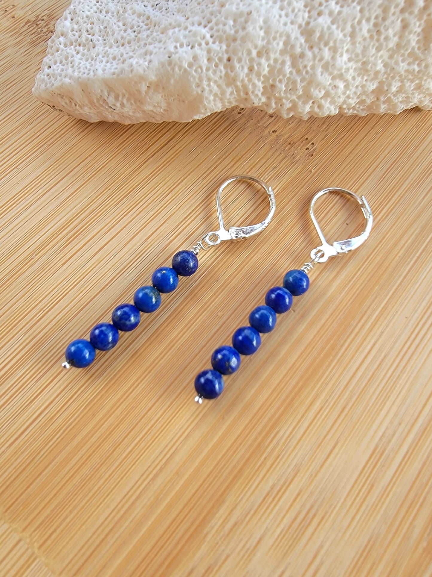 Minimalist Bar Earrings Lapus Lazuli Crystal Gemstone Drop Dangle Boho Jewelry Sterling Silver Handmade