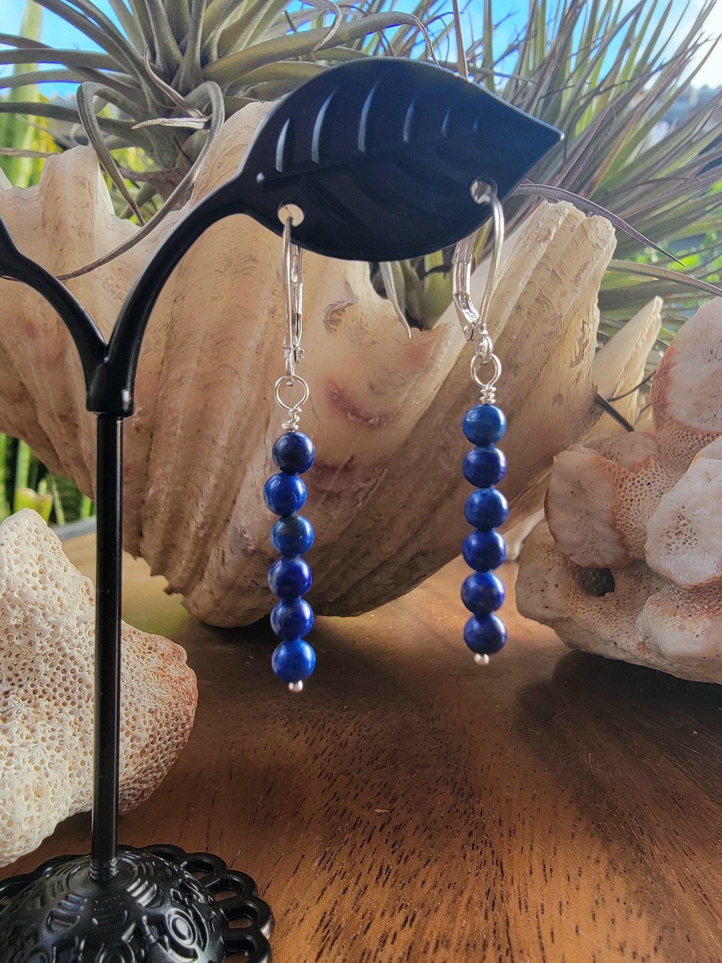 Minimalist Bar Earrings Lapus Lazuli Crystal Gemstone Drop Dangle Boho Jewelry Sterling Silver Handmade