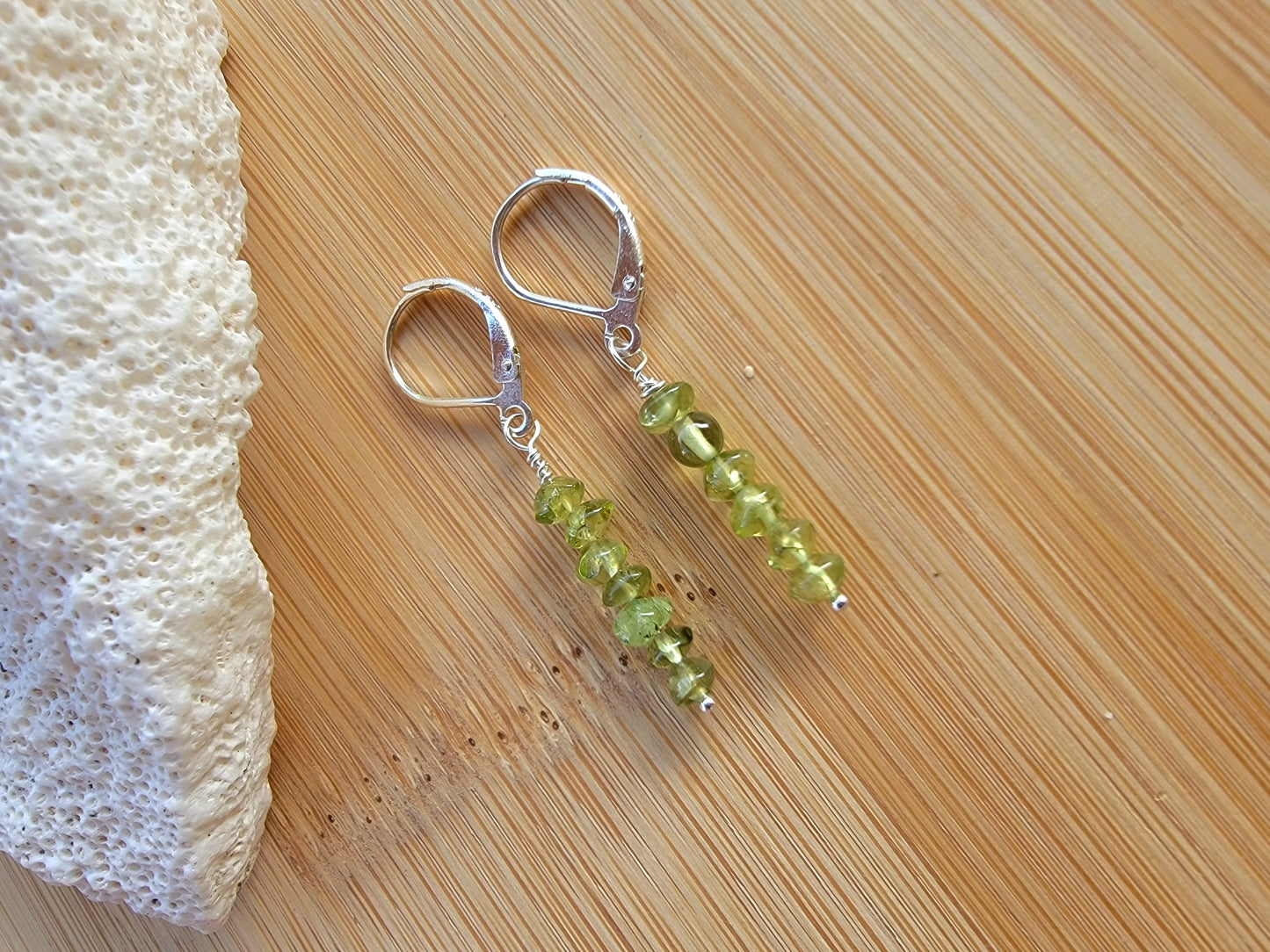 Minimalist Bar Earrings Peridot Gemstone Crystal Drop Dangle Boho Jewelry Sterling Silver Handmade