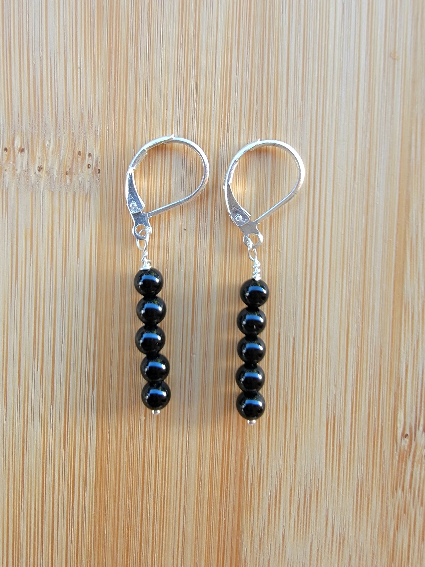 Minimalist Bar Earrings Black Onyx Gemstone Drop Dangle Boho Jewelry Sterling Silver Handmade