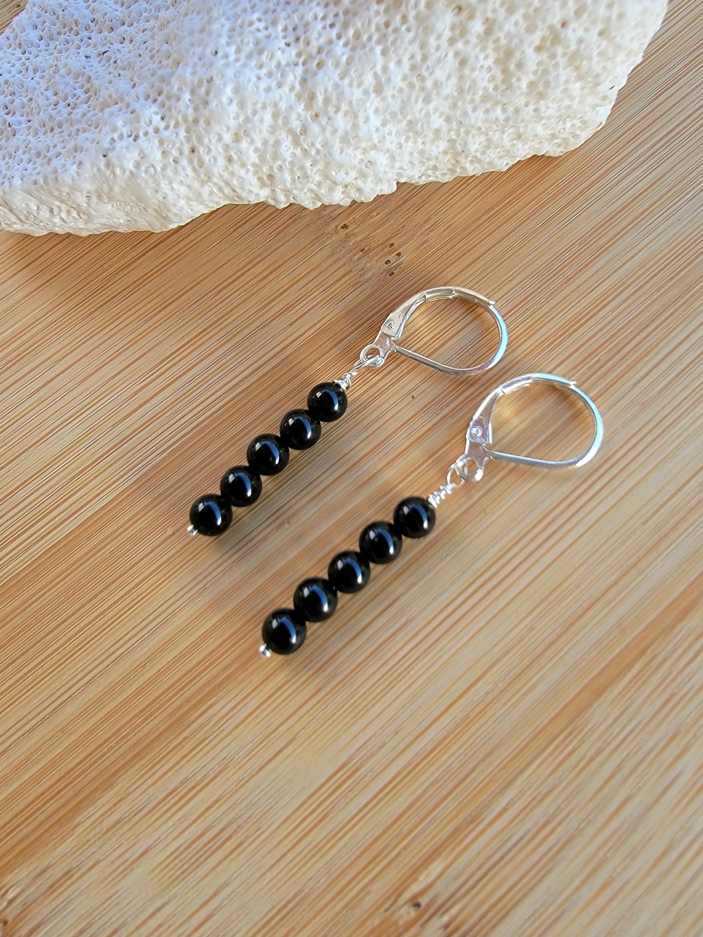 Minimalist Bar Earrings Black Onyx Gemstone Drop Dangle Boho Jewelry Sterling Silver Handmade