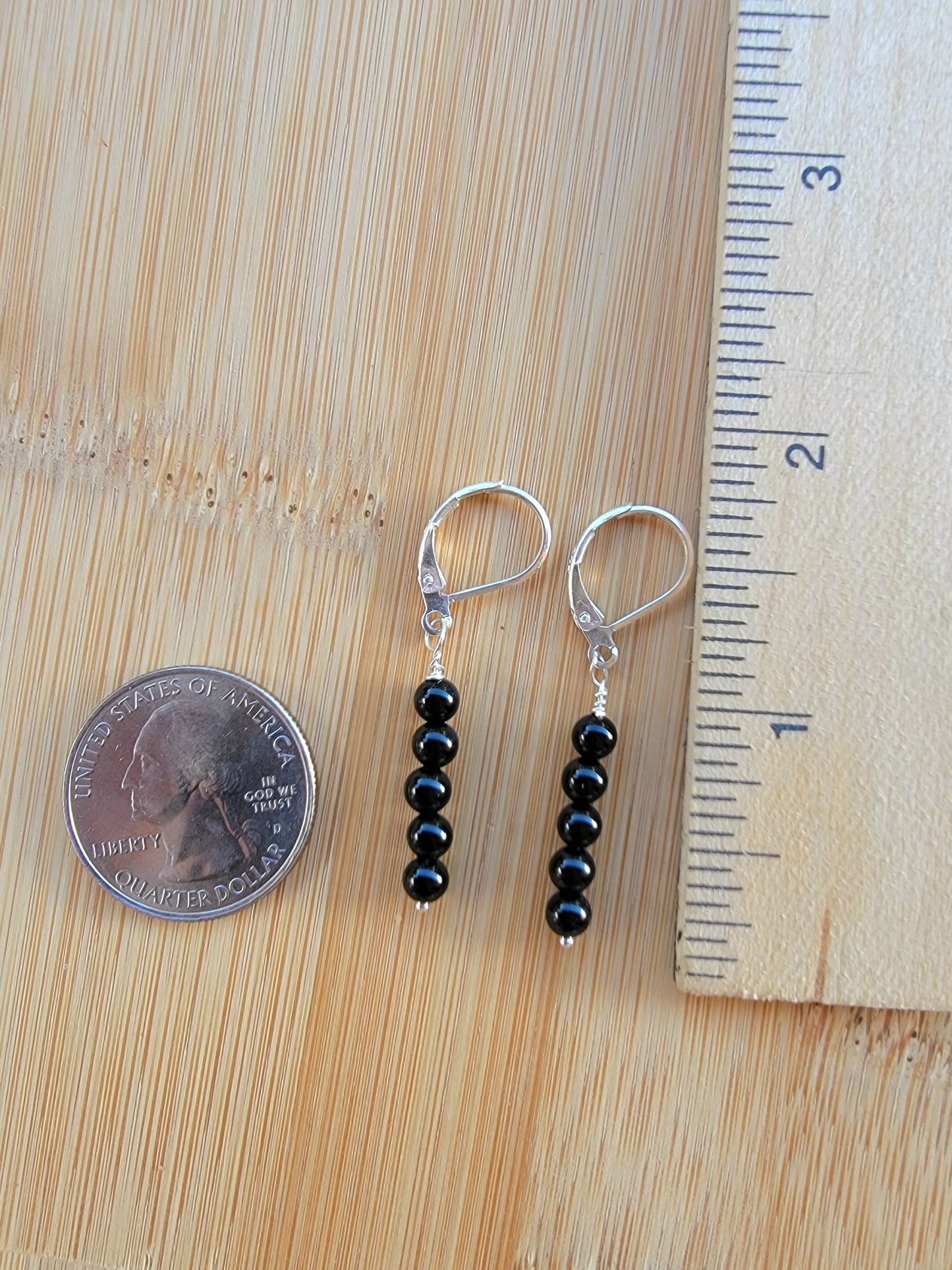 Minimalist Bar Earrings Black Onyx Gemstone Drop Dangle Boho Jewelry Sterling Silver Handmade