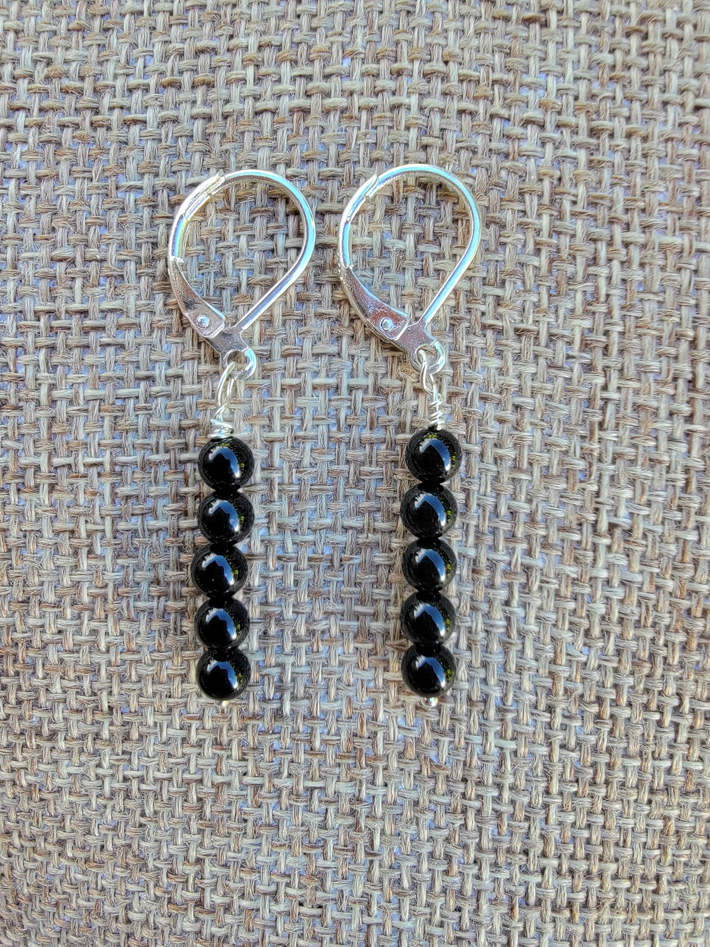 Minimalist Bar Earrings Black Onyx Gemstone Drop Dangle Boho Jewelry Sterling Silver Handmade