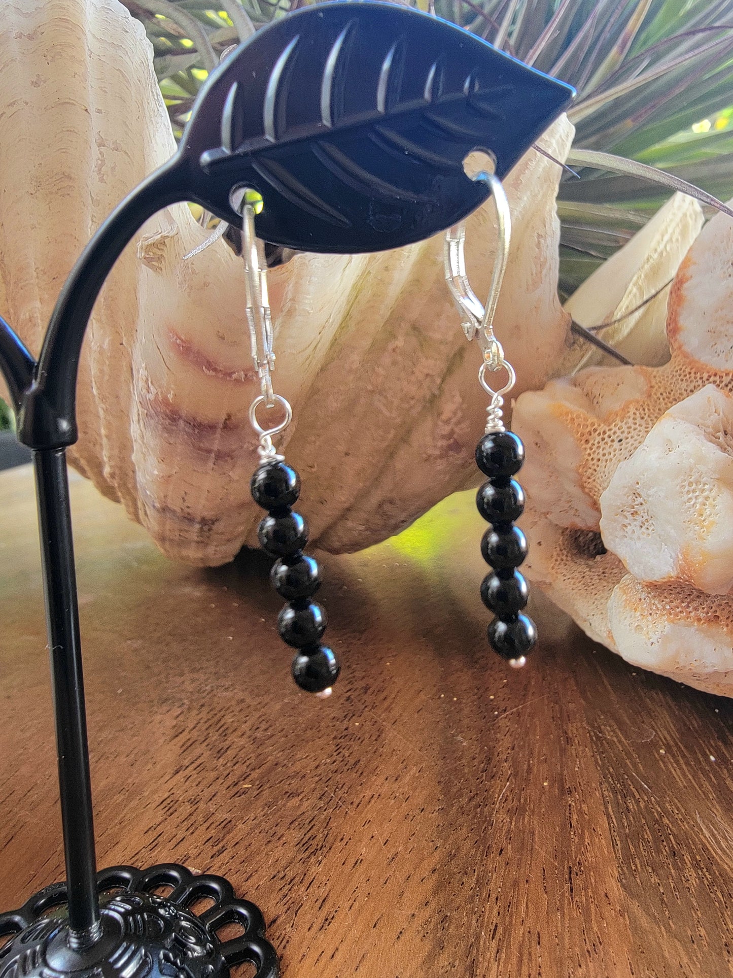 Minimalist Bar Earrings Black Onyx Gemstone Drop Dangle Boho Jewelry Sterling Silver Handmade