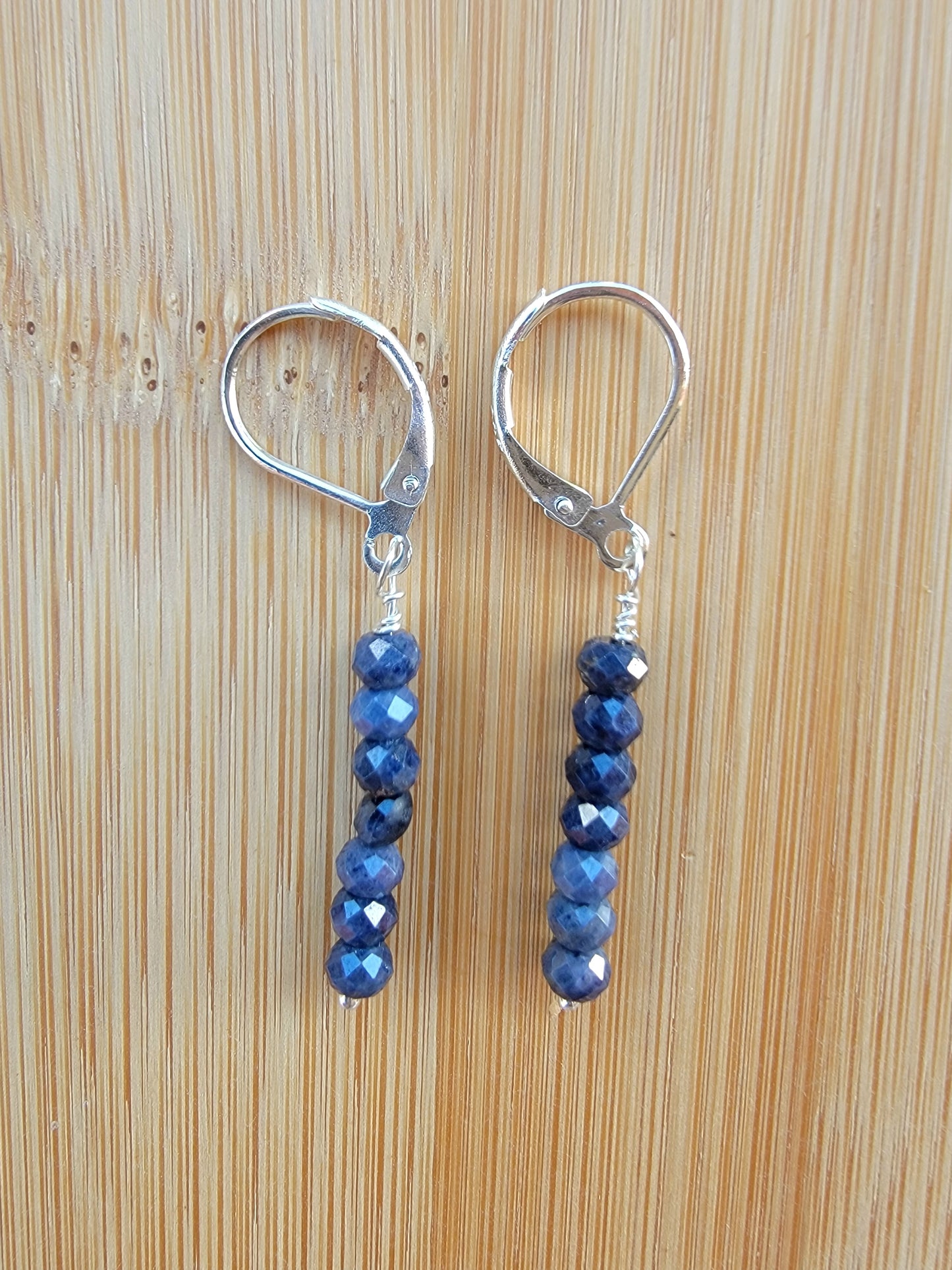 Minimalist Bar Earrings Blue Sapphire Crystal Gemstone Drop Dangle Boho Jewelry Sterling Silver Handmade