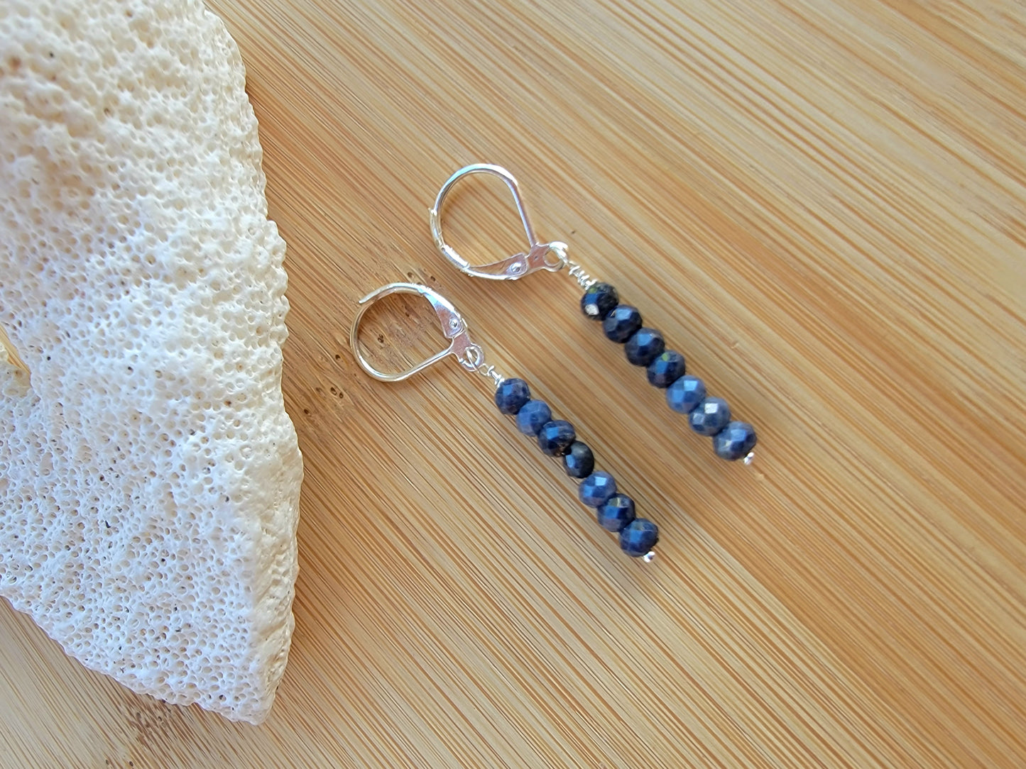 Minimalist Bar Earrings Blue Sapphire Crystal Gemstone Drop Dangle Boho Jewelry Sterling Silver Handmade