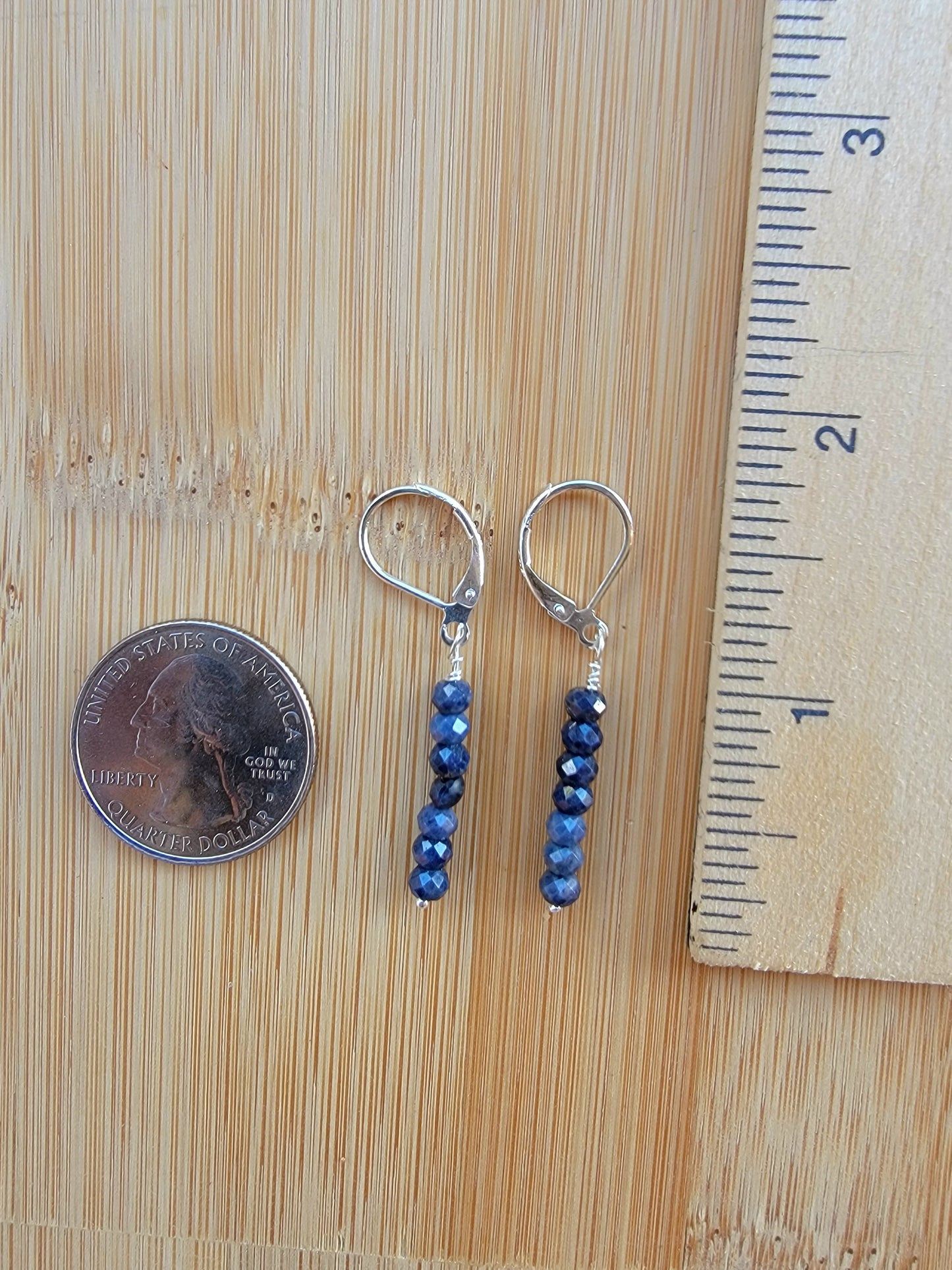 Minimalist Bar Earrings Blue Sapphire Crystal Gemstone Drop Dangle Boho Jewelry Sterling Silver Handmade