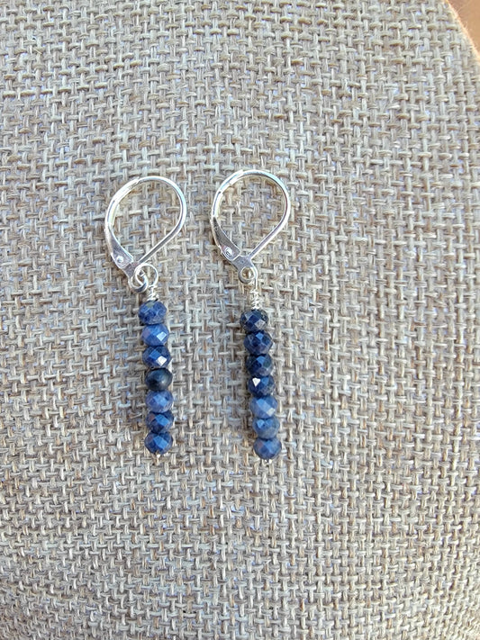 Minimalist Bar Earrings Blue Sapphire Crystal Gemstone Drop Dangle Boho Jewelry Sterling Silver Handmade