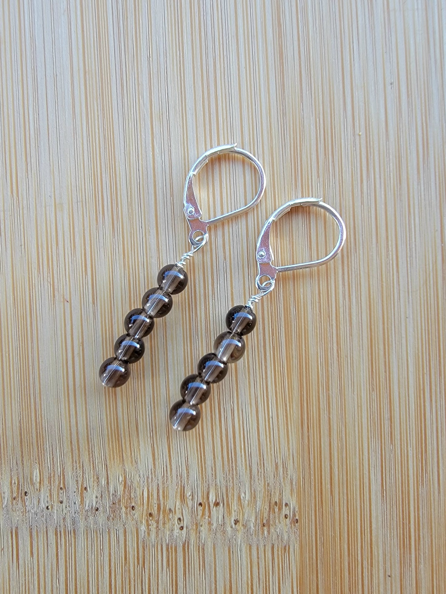 Minimalist Bar Earrings Smoky Quartz Crystal Gemstone Drop Dangle Boho Jewelry Sterling Silver Handmade