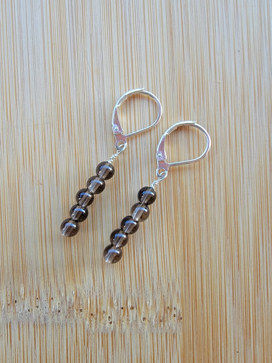 Minimalist Bar Earrings Smoky Quartz Crystal Gemstone Drop Dangle Boho Jewelry Sterling Silver Handmade