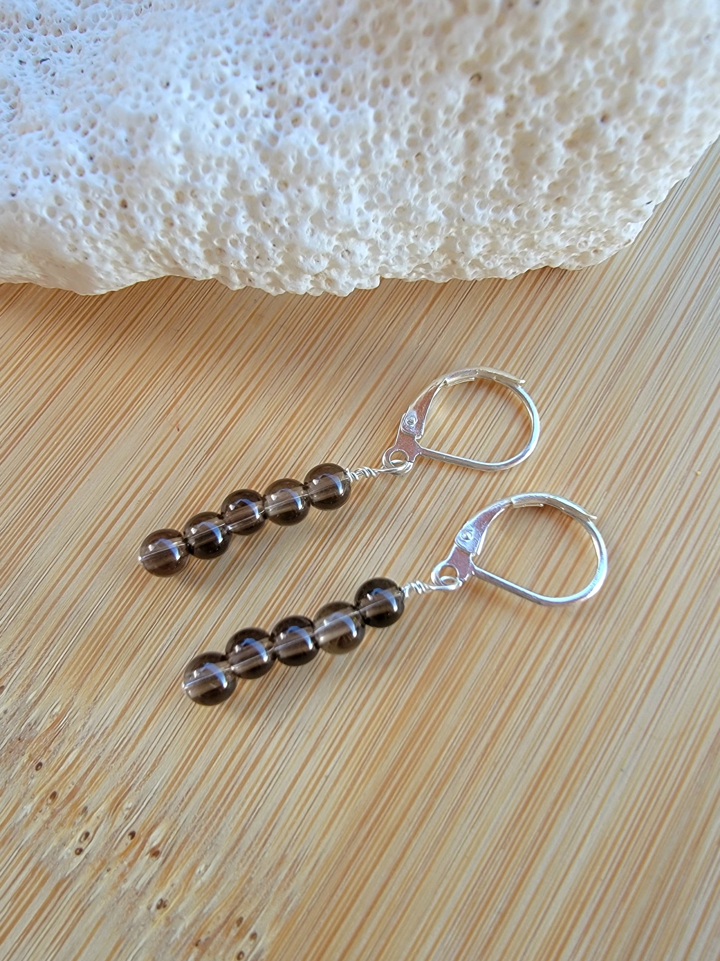 Minimalist Bar Earrings Smoky Quartz Crystal Gemstone Drop Dangle Boho Jewelry Sterling Silver Handmade