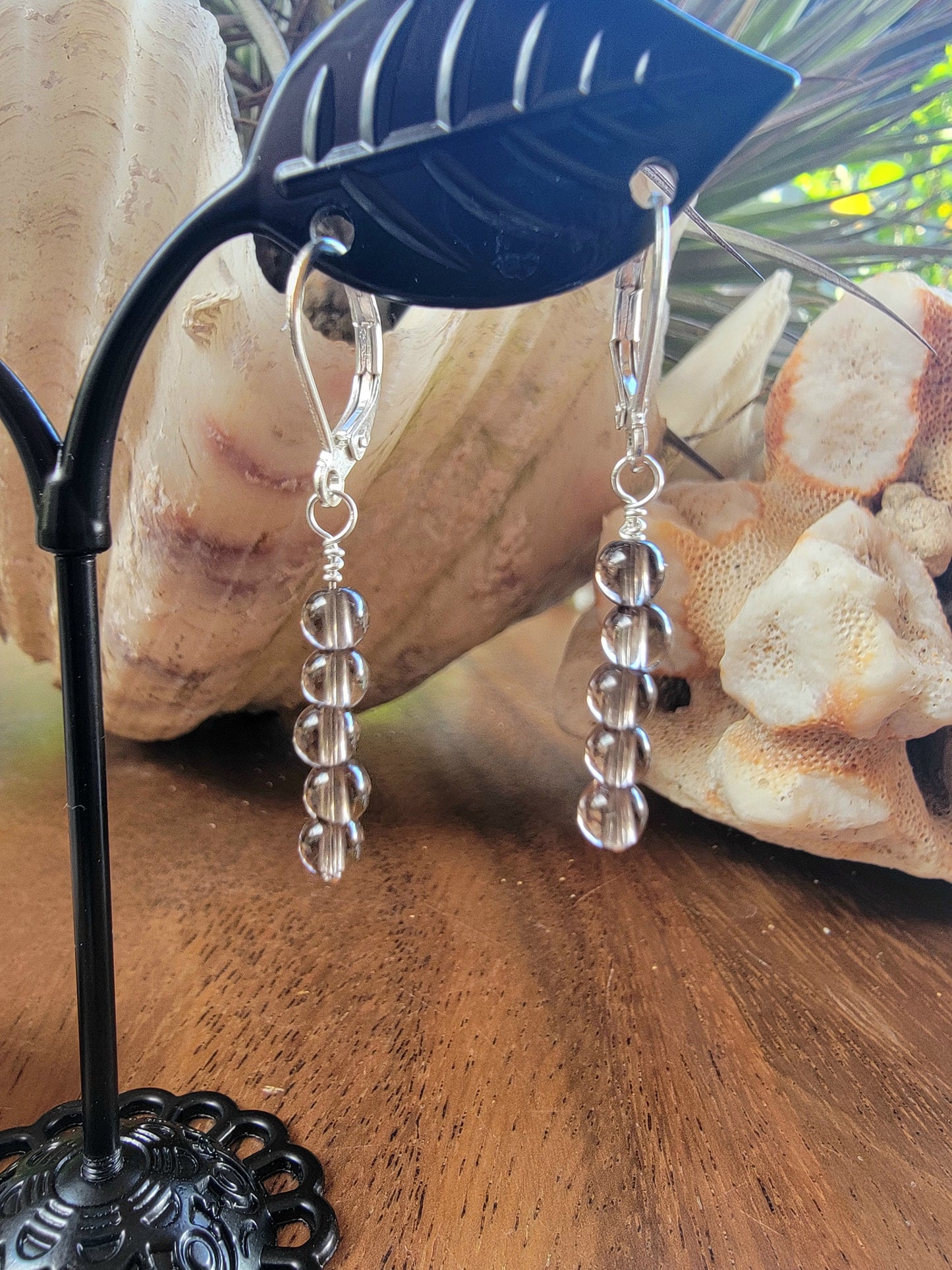 Minimalist Bar Earrings Smoky Quartz Crystal Gemstone Drop Dangle Boho Jewelry Sterling Silver Handmade