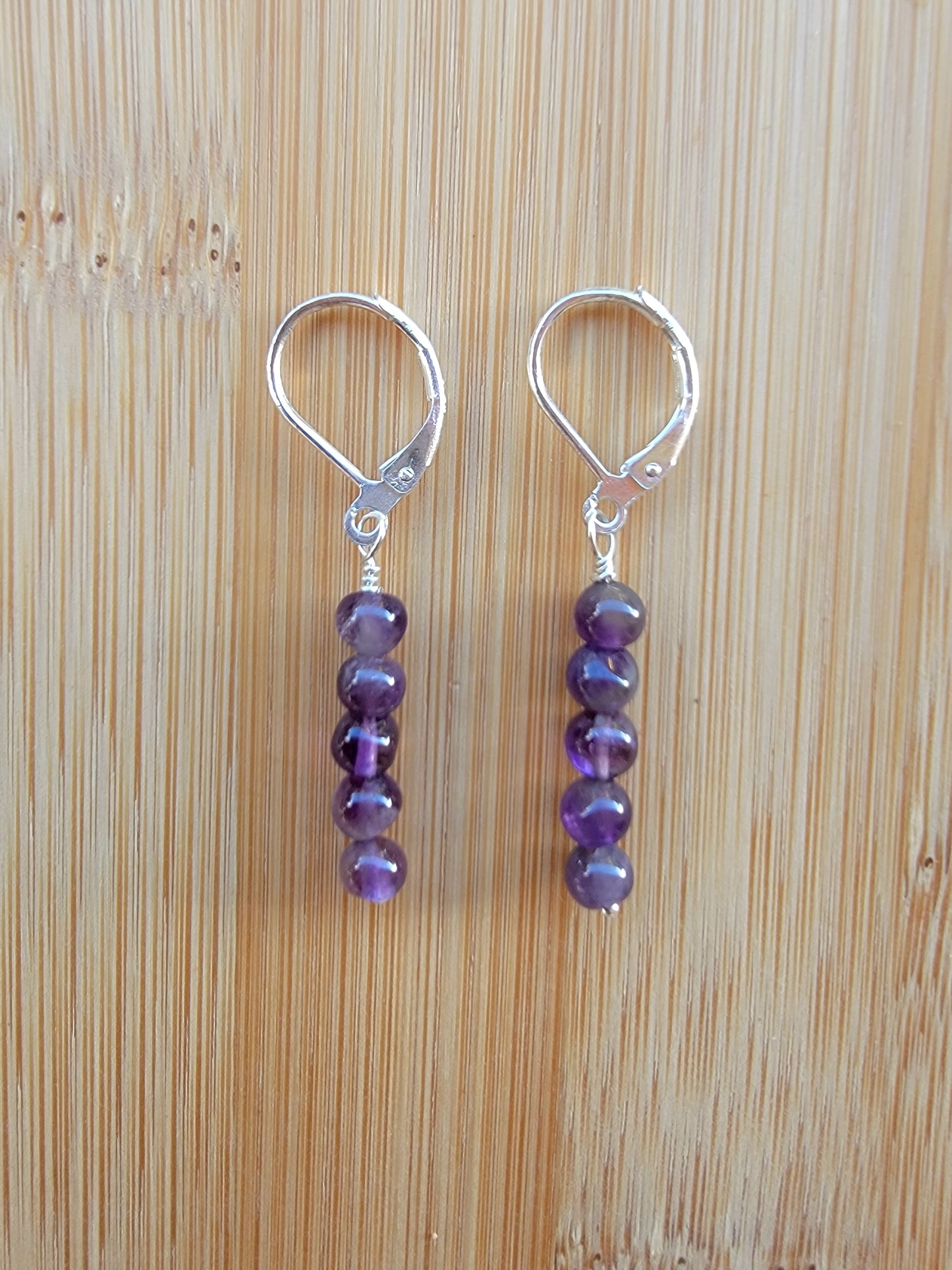 Minimalist Bar Earrings Amethyst Crystal Gemstone Drop Dangle Boho Jewelry Sterling Silver Handmade