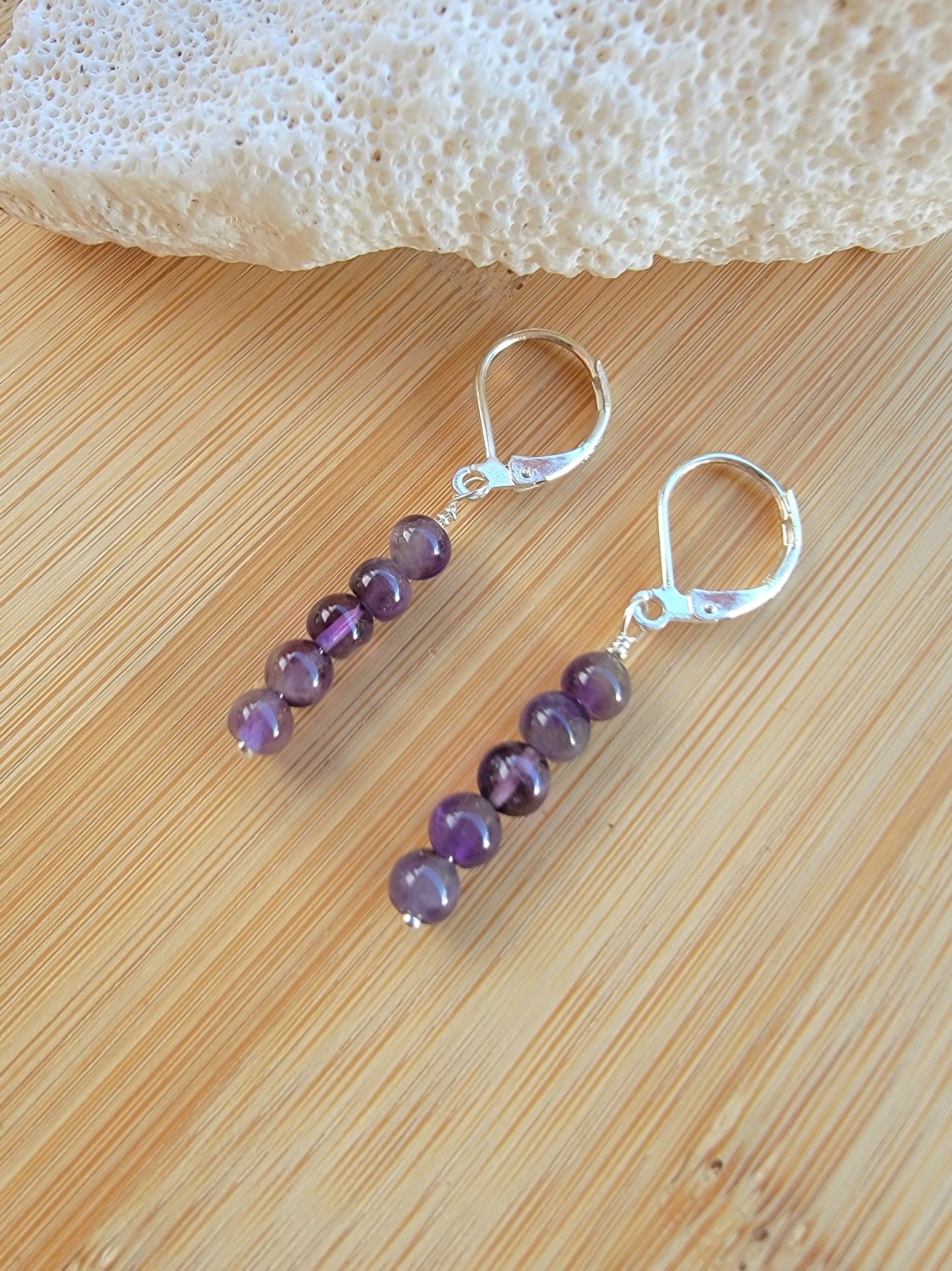 Minimalist Bar Earrings Amethyst Crystal Gemstone Drop Dangle Boho Jewelry Sterling Silver Handmade