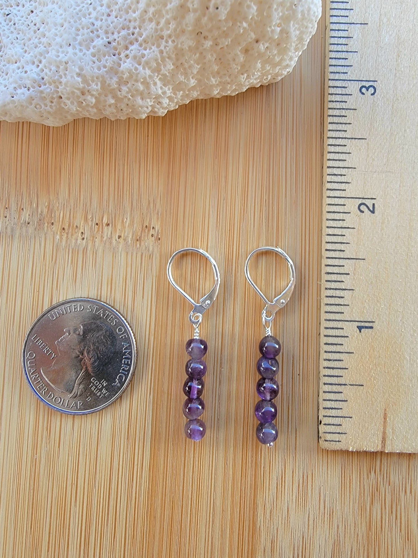 Minimalist Bar Earrings Amethyst Crystal Gemstone Drop Dangle Boho Jewelry Sterling Silver Handmade