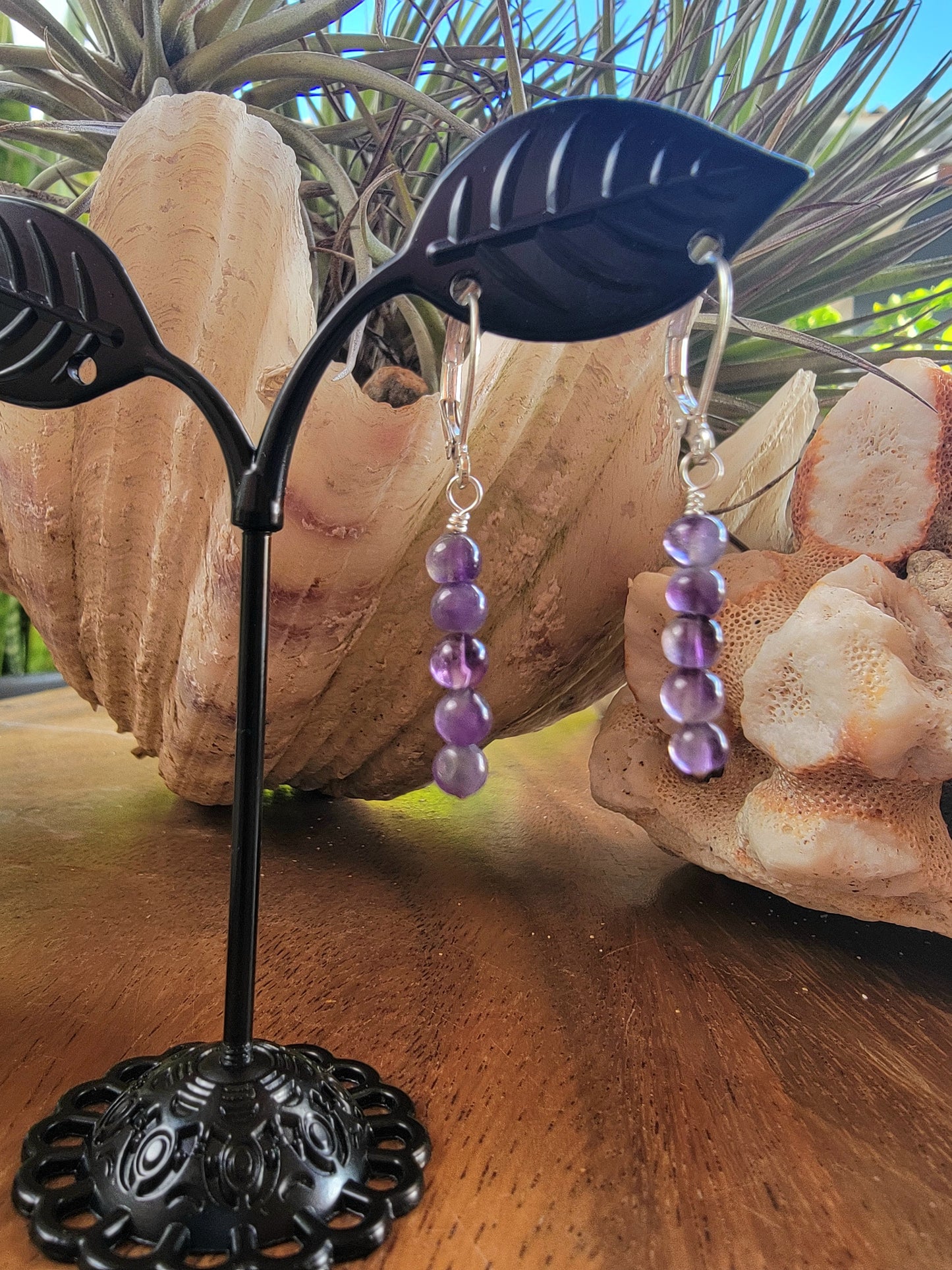 Minimalist Bar Earrings Amethyst Crystal Gemstone Drop Dangle Boho Jewelry Sterling Silver Handmade