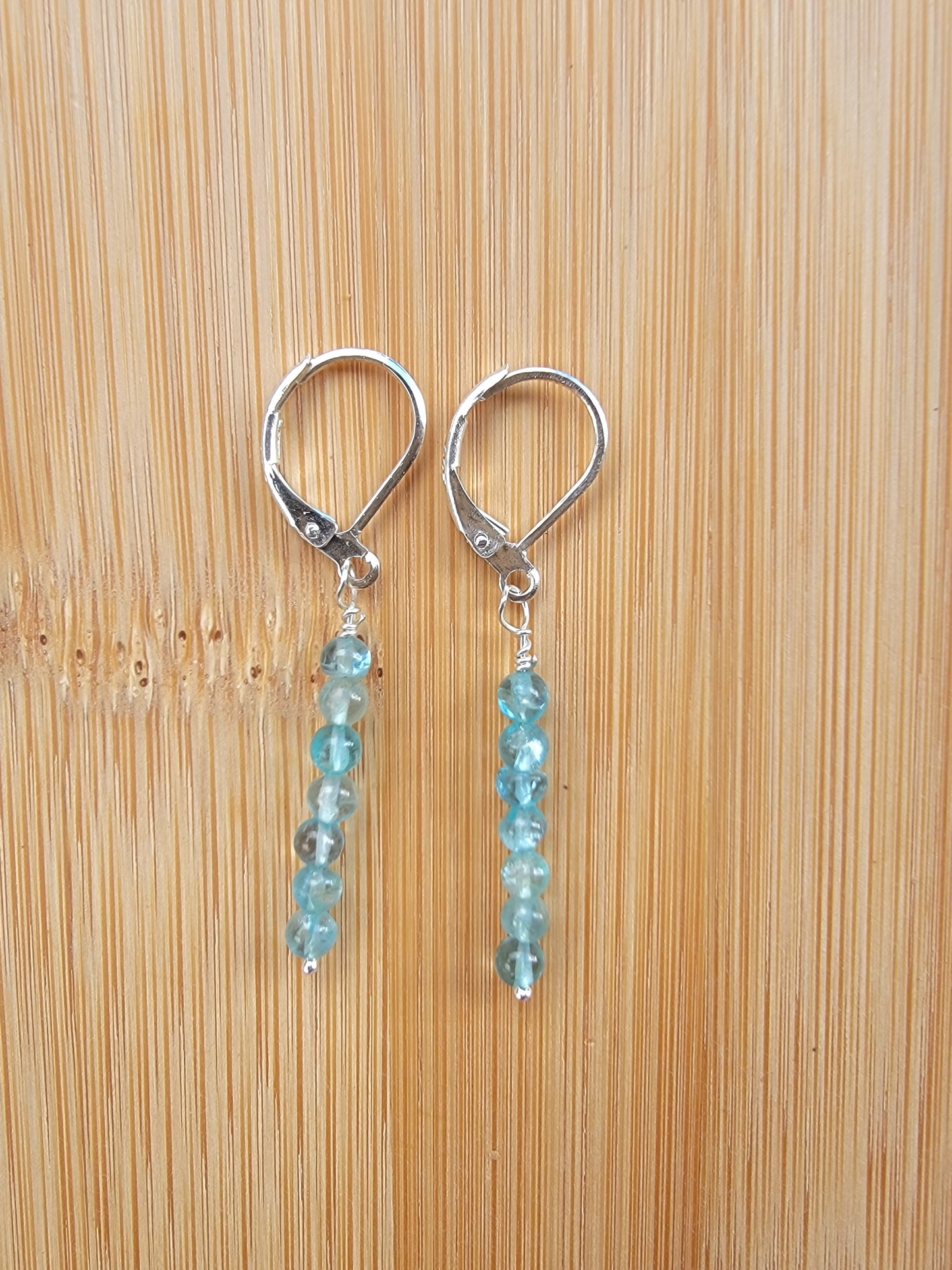 Minimalist Bar Earrings Blue Apatite Crystal Gemstone Drop Dangle Boho Jewelry Sterling Silver Handmade