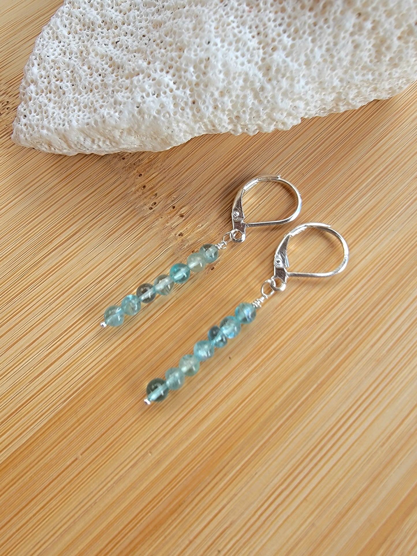 Minimalist Bar Earrings Blue Apatite Crystal Gemstone Drop Dangle Boho Jewelry Sterling Silver Handmade