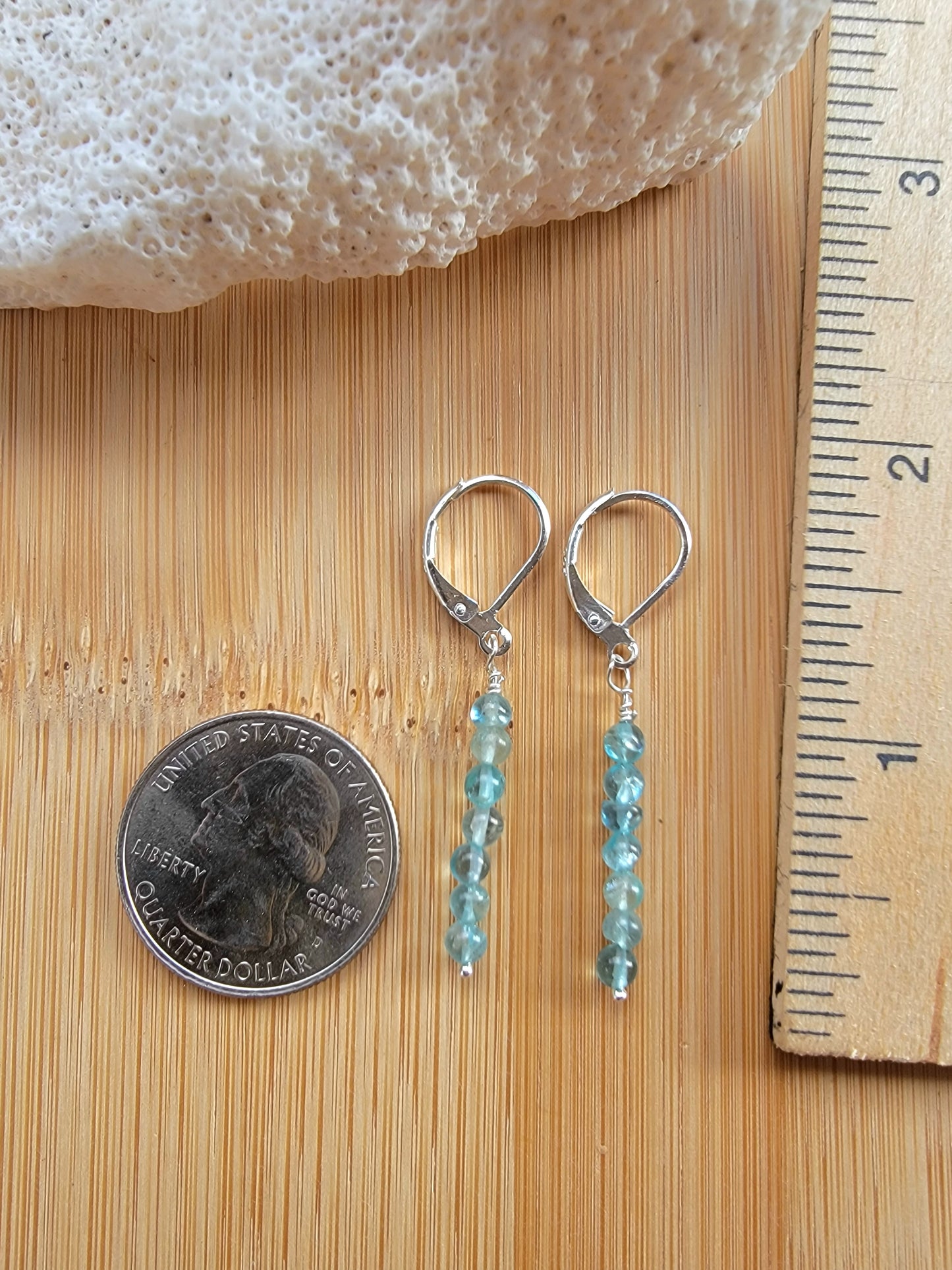 Minimalist Bar Earrings Blue Apatite Crystal Gemstone Drop Dangle Boho Jewelry Sterling Silver Handmade