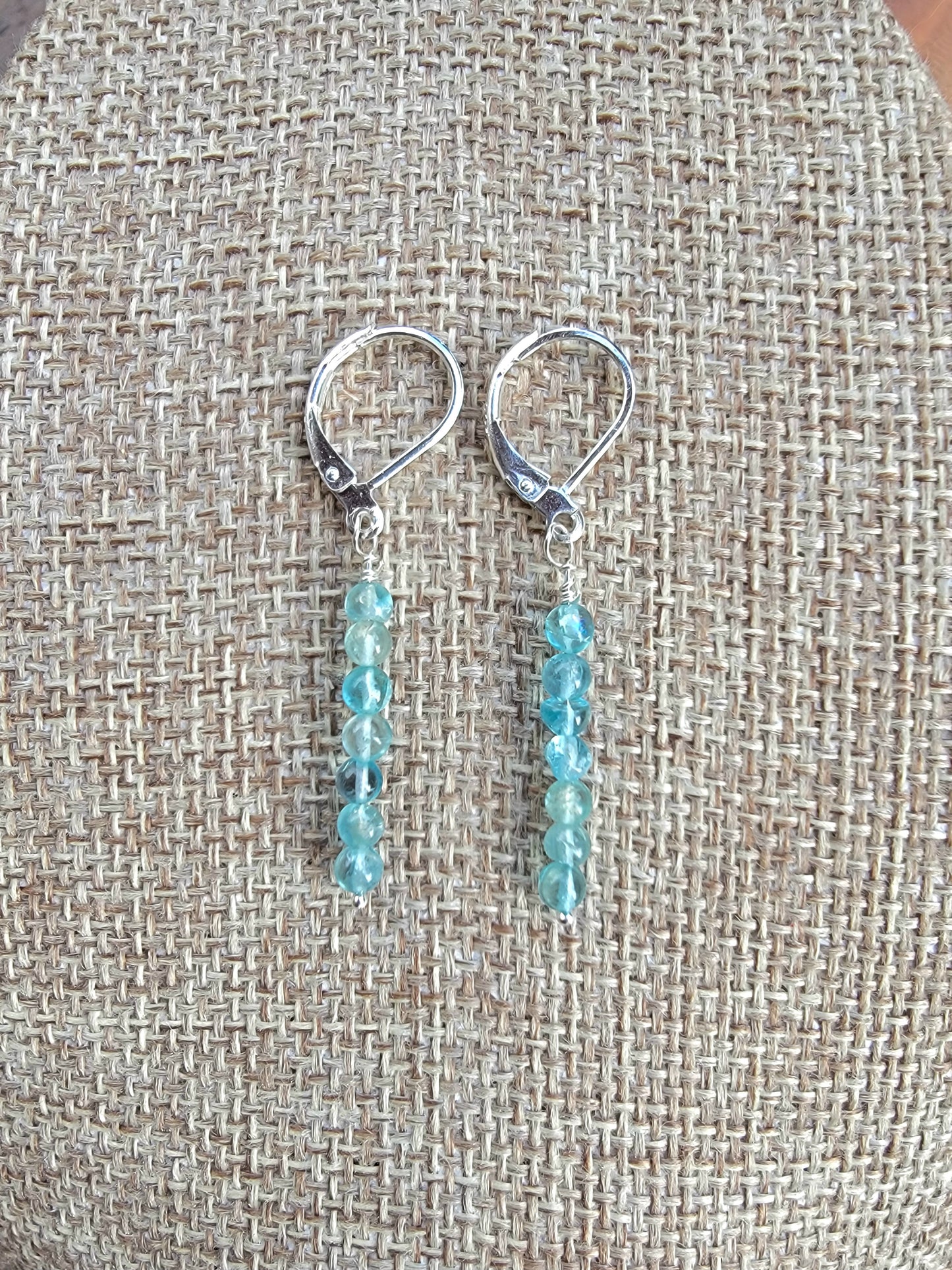 Minimalist Bar Earrings Blue Apatite Crystal Gemstone Drop Dangle Boho Jewelry Sterling Silver Handmade