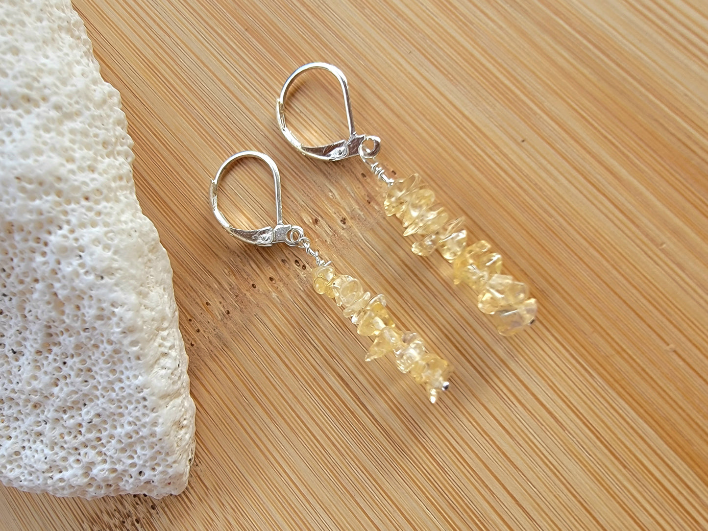 Minimalist Bar Earrings Citrine Crystal Gemstone Drop Dangle Boho Jewelry Sterling Silver Handmade