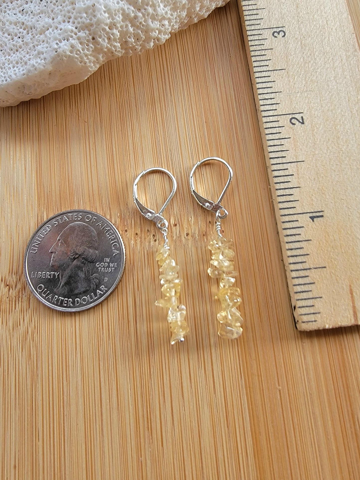 Minimalist Bar Earrings Citrine Crystal Gemstone Drop Dangle Boho Jewelry Sterling Silver Handmade