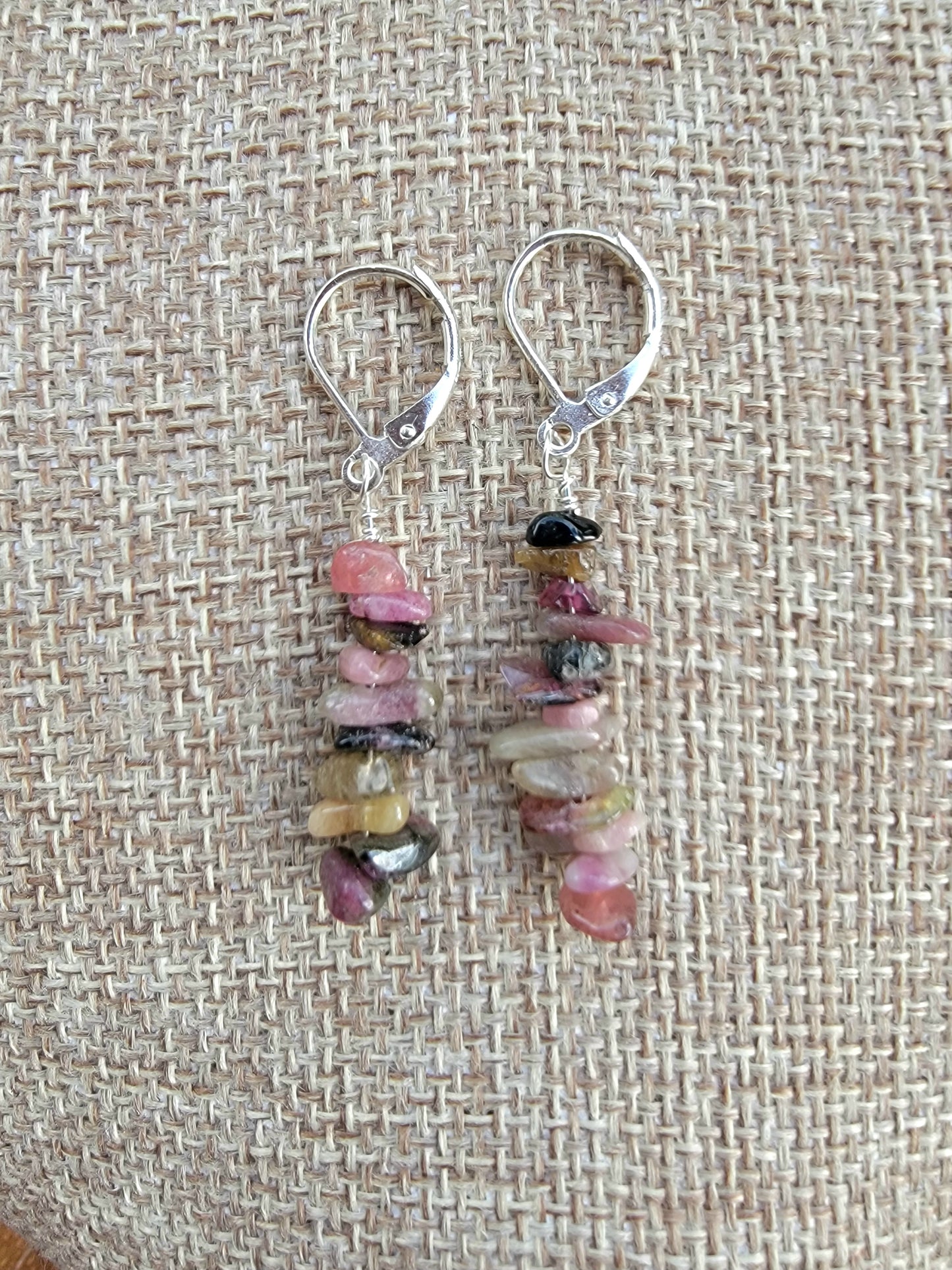 Minimalist Bar Earrings Watermelon Tourmaline Crystal Gemstone Drop Dangle Boho Jewelry Sterling Silver Handmade