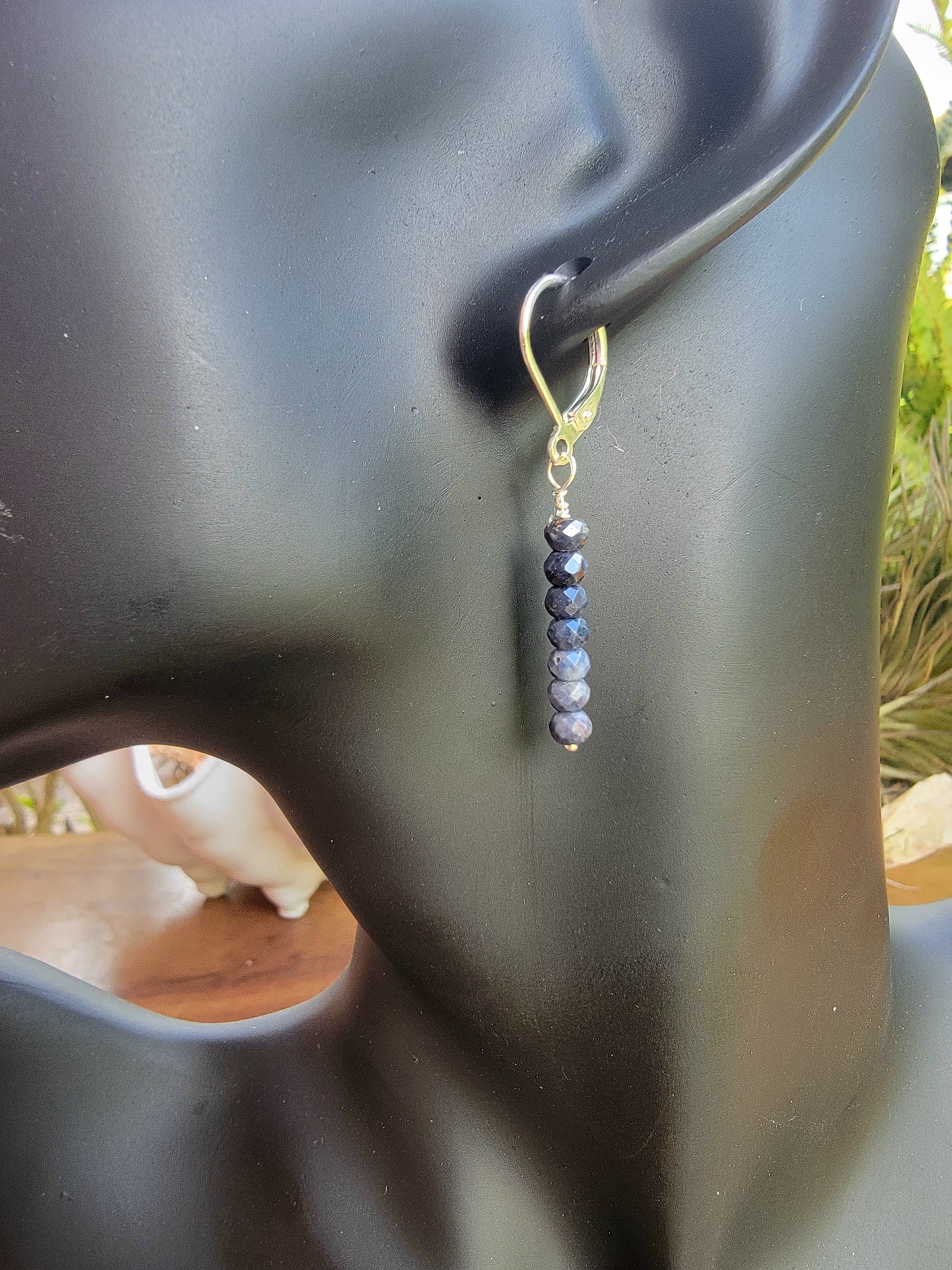 Minimalist Bar Earrings Blue Sapphire Crystal Gemstone Drop Dangle Boho Jewelry Sterling Silver Handmade