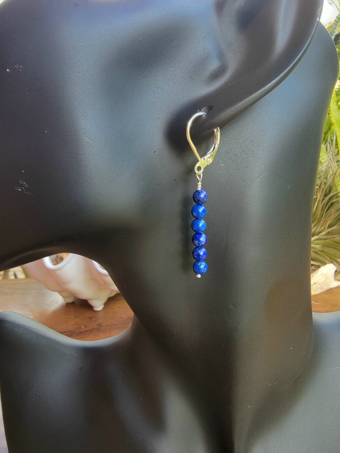 Minimalist Bar Earrings Lapus Lazuli Crystal Gemstone Drop Dangle Boho Jewelry Sterling Silver Handmade