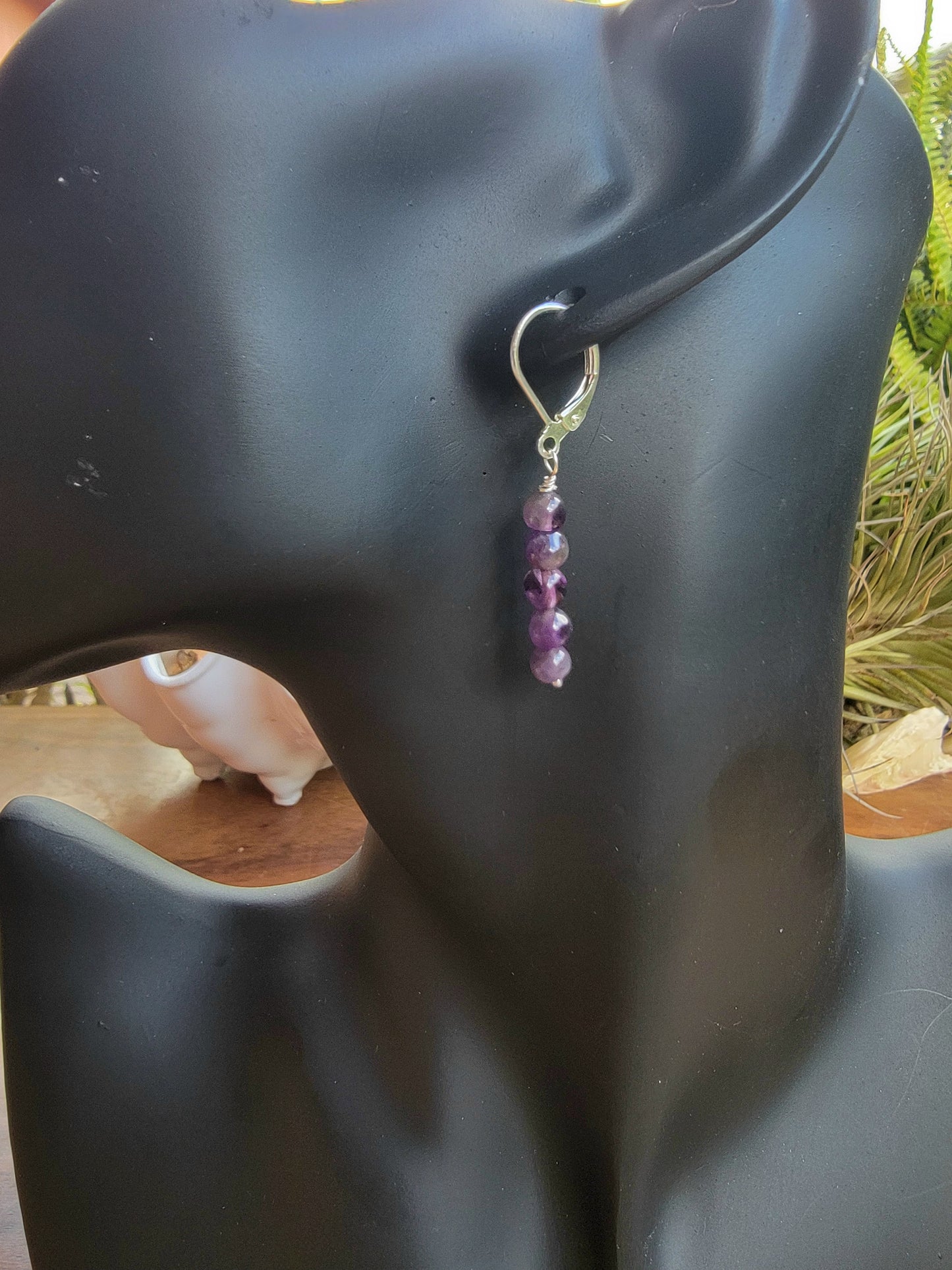 Minimalist Bar Earrings Amethyst Crystal Gemstone Drop Dangle Boho Jewelry Sterling Silver Handmade