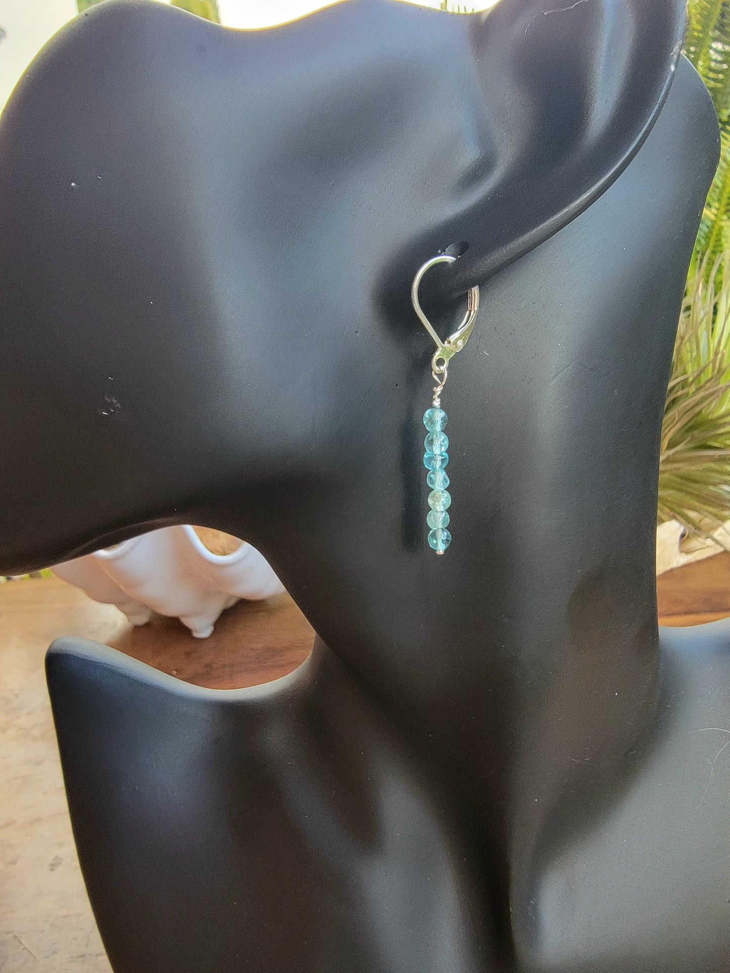 Minimalist Bar Earrings Blue Apatite Crystal Gemstone Drop Dangle Boho Jewelry Sterling Silver Handmade