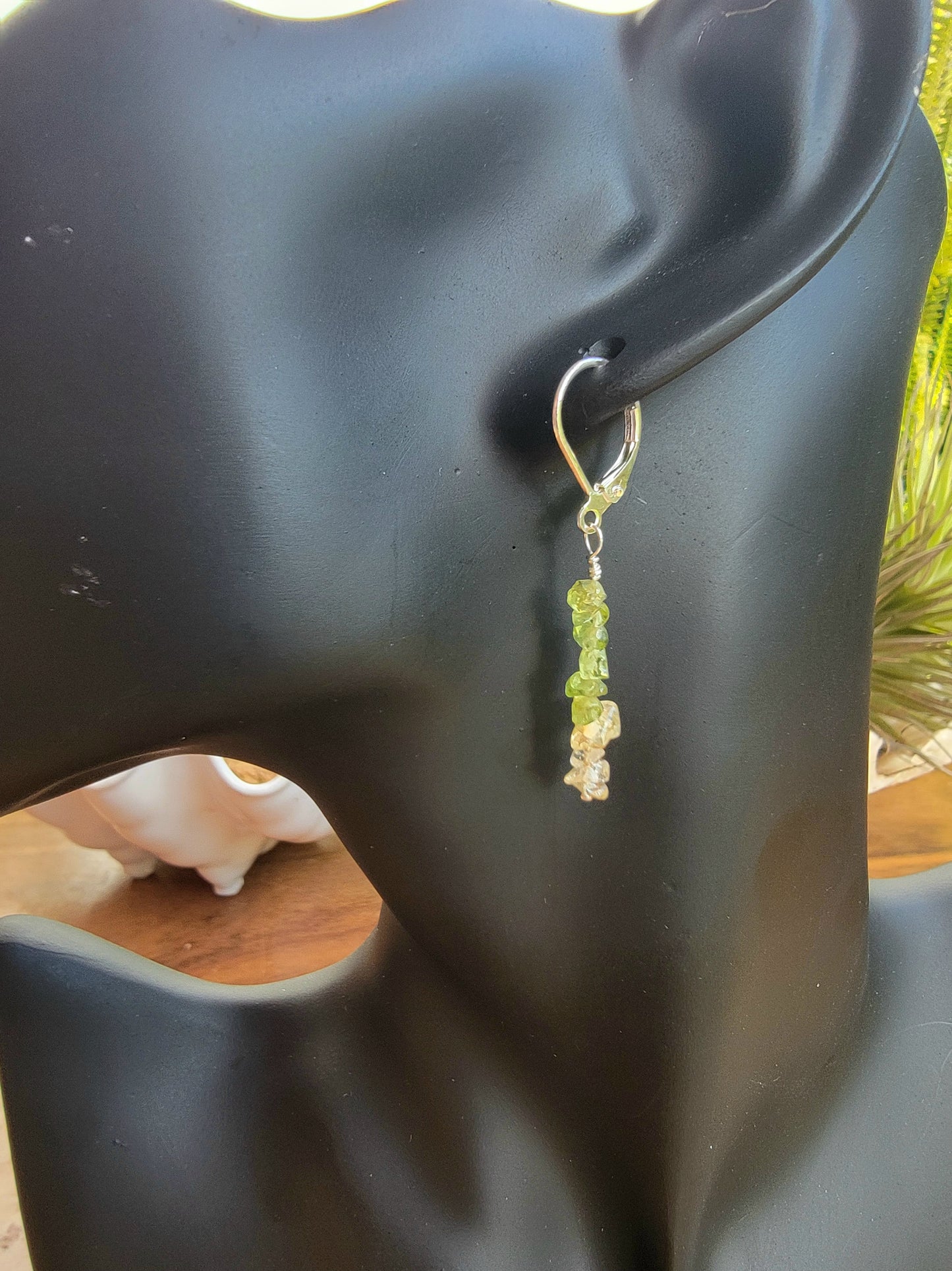 Minimalist Bar Earrings Peridot Citrine Gemstone Drop Dangle Boho Crystal Jewelry Sterling Silver Handmade