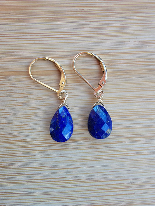 Lapis Lazuli Earrings Drop Dangle Real Gemstone Gold December Birthstone